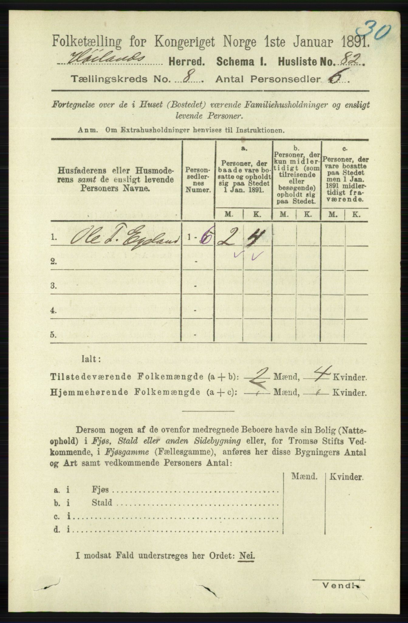 RA, Folketelling 1891 for 1123 Høyland herred, 1891, s. 2955