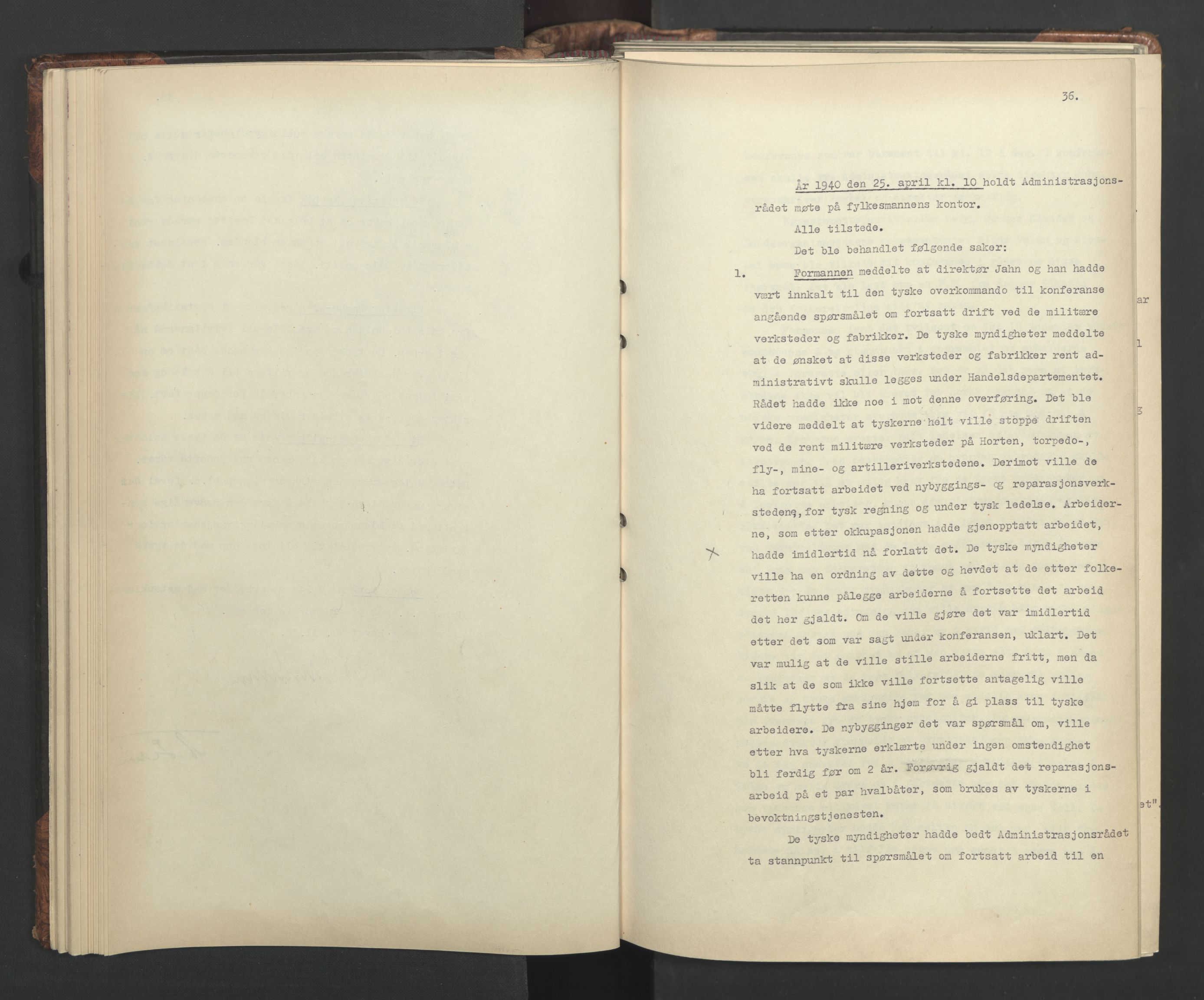 Administrasjonsrådet, AV/RA-S-1004/A/L0001: Møteprotokoll med tillegg 15/4-25/9, 1940, s. 36