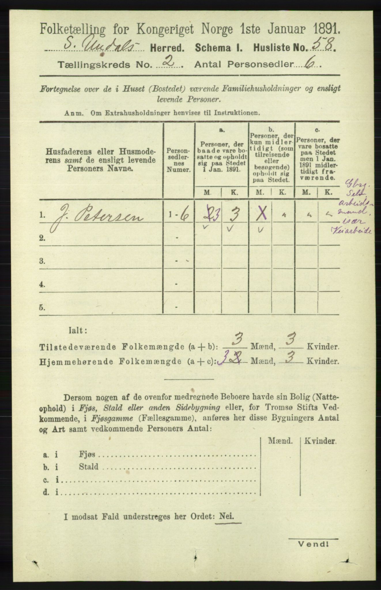 RA, Folketelling 1891 for 1029 Sør-Audnedal herred, 1891, s. 401