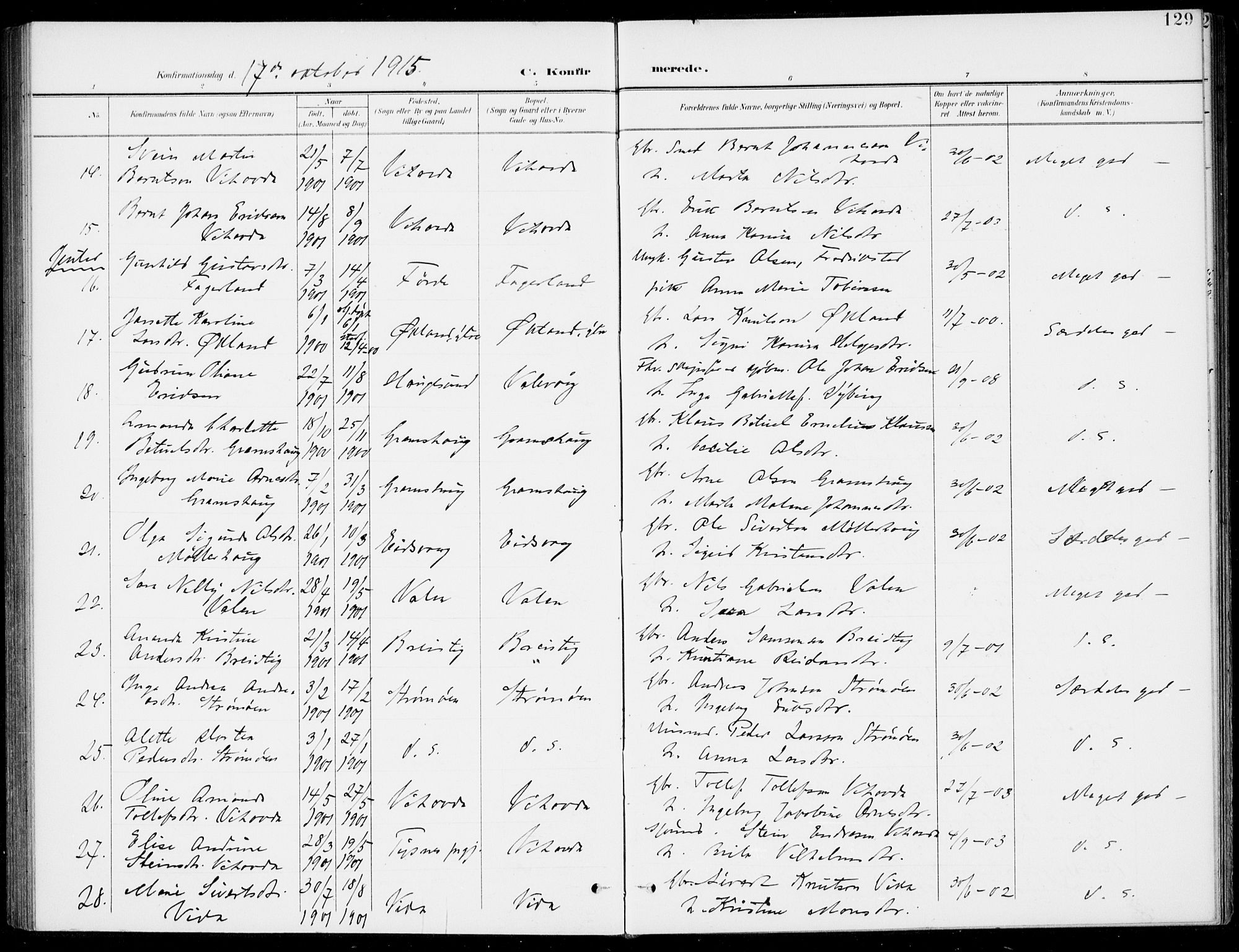 Sveio Sokneprestembete, AV/SAB-A-78501/H/Haa: Ministerialbok nr. C 3, 1899-1916, s. 129