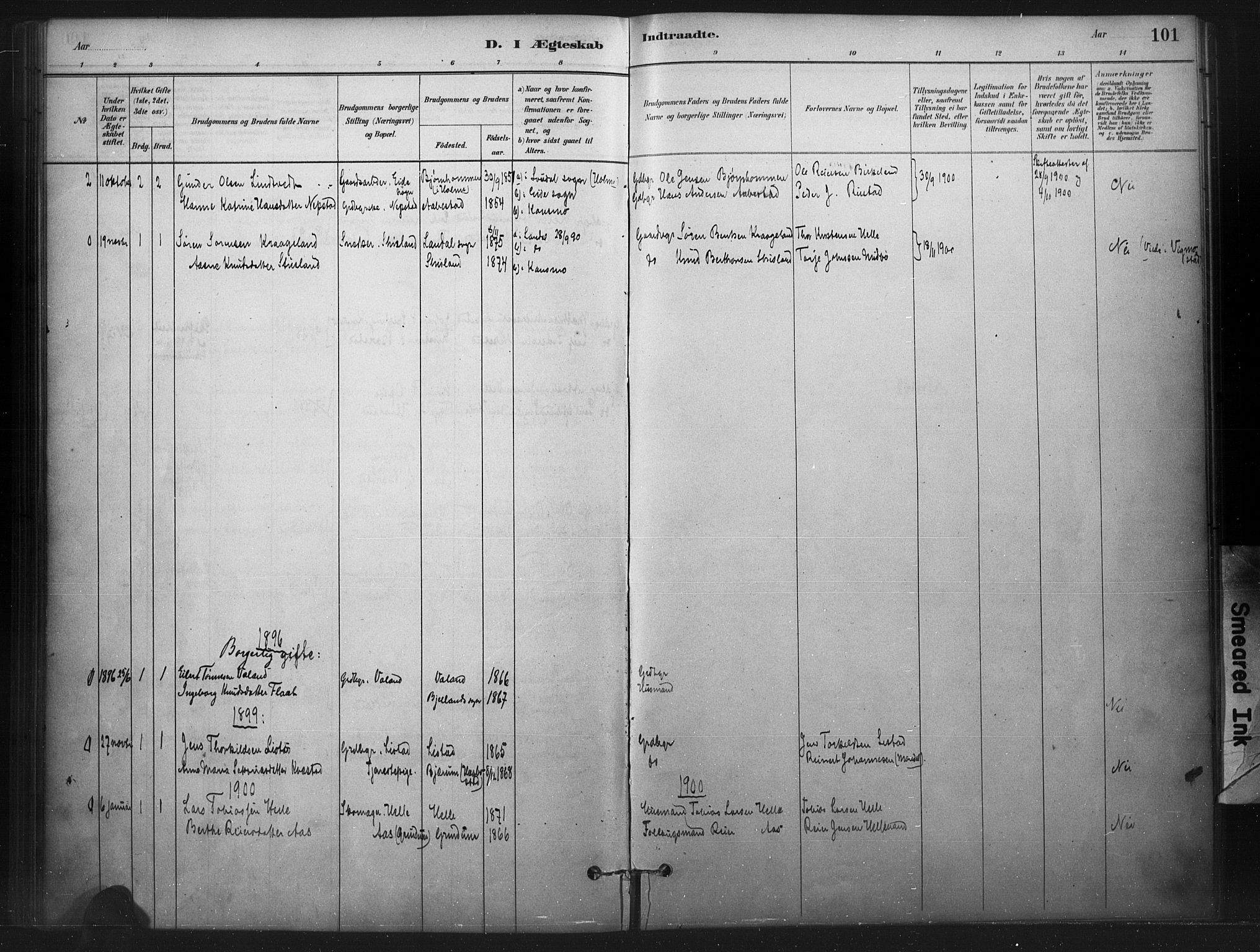 Nord-Audnedal sokneprestkontor, AV/SAK-1111-0032/F/Fa/Faa/L0003: Ministerialbok nr. A 3, 1882-1900, s. 101