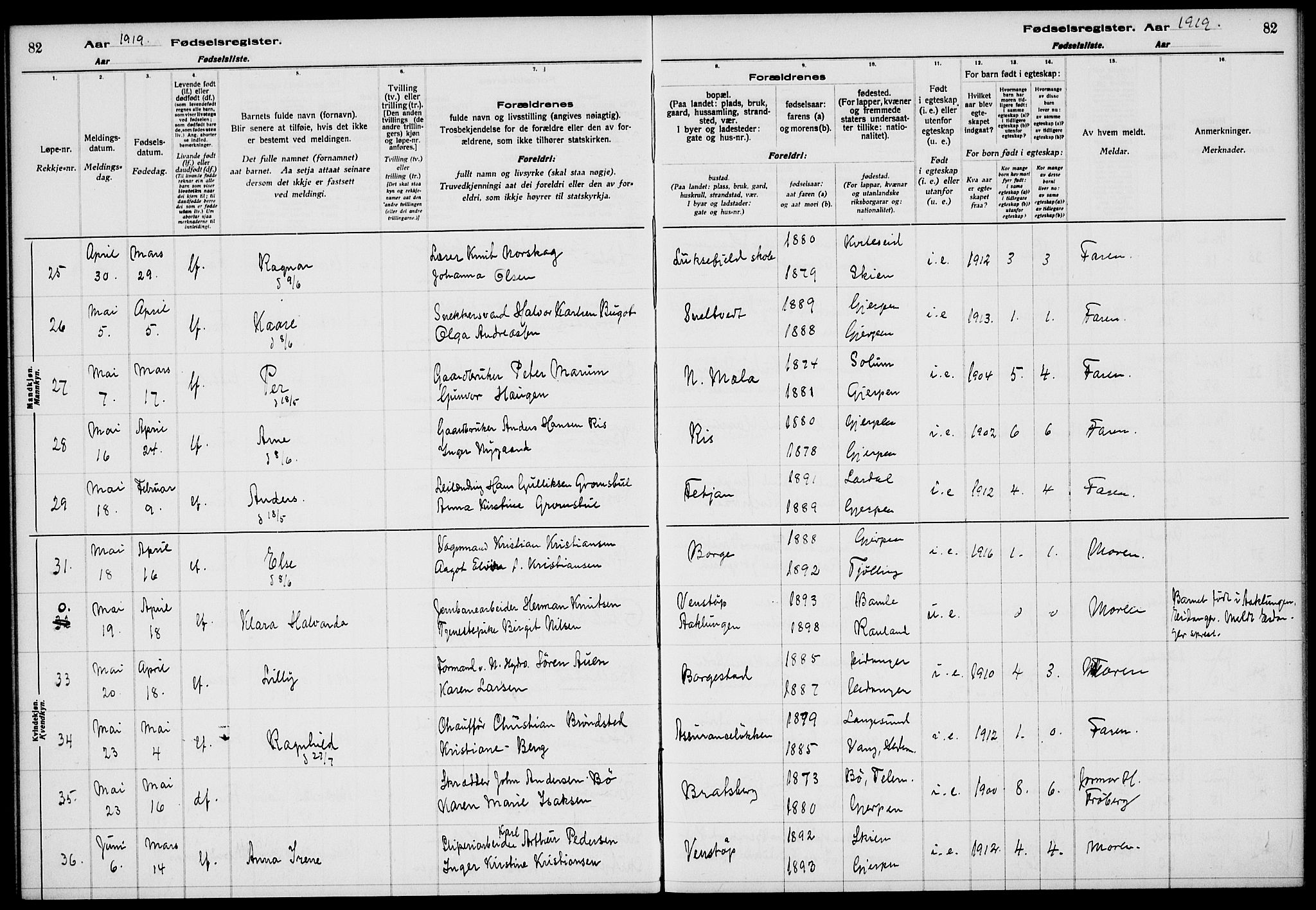 Gjerpen kirkebøker, AV/SAKO-A-265/J/Ja/L0001: Fødselsregister nr. I 1, 1916-1926, s. 82