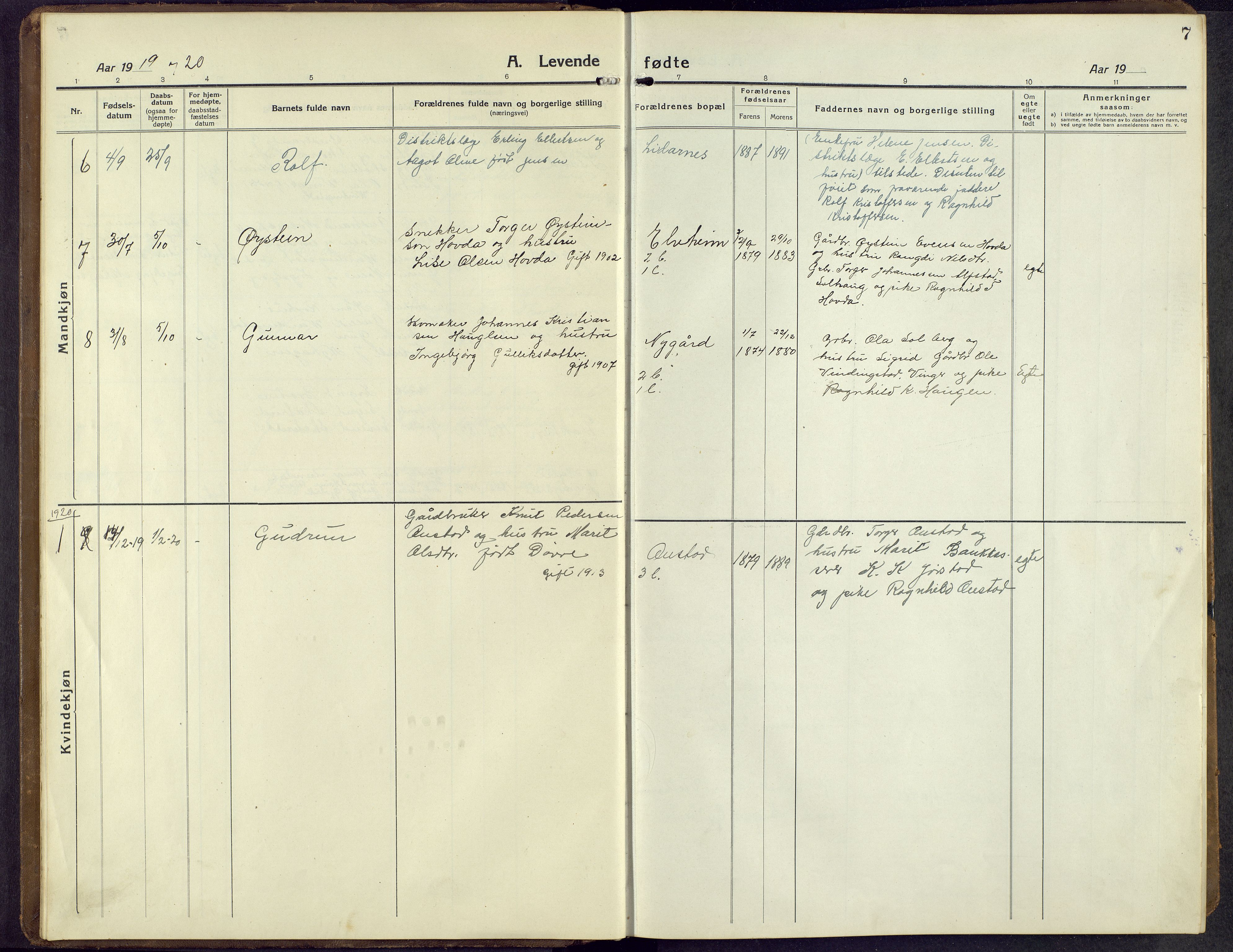 Øystre Slidre prestekontor, AV/SAH-PREST-138/H/Ha/Hab/L0009: Klokkerbok nr. 9, 1917-1952, s. 7