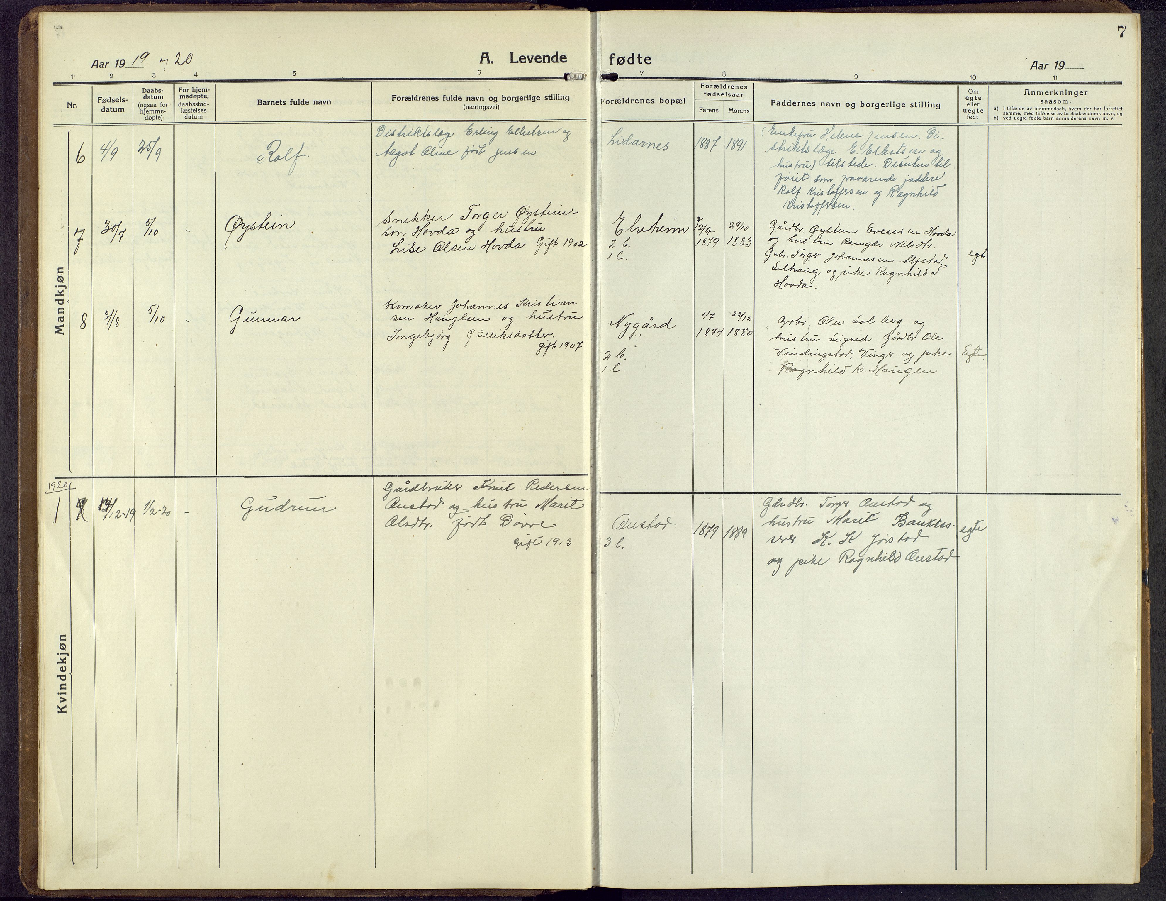 Øystre Slidre prestekontor, SAH/PREST-138/H/Ha/Hab/L0009: Klokkerbok nr. 9, 1917-1952, s. 7