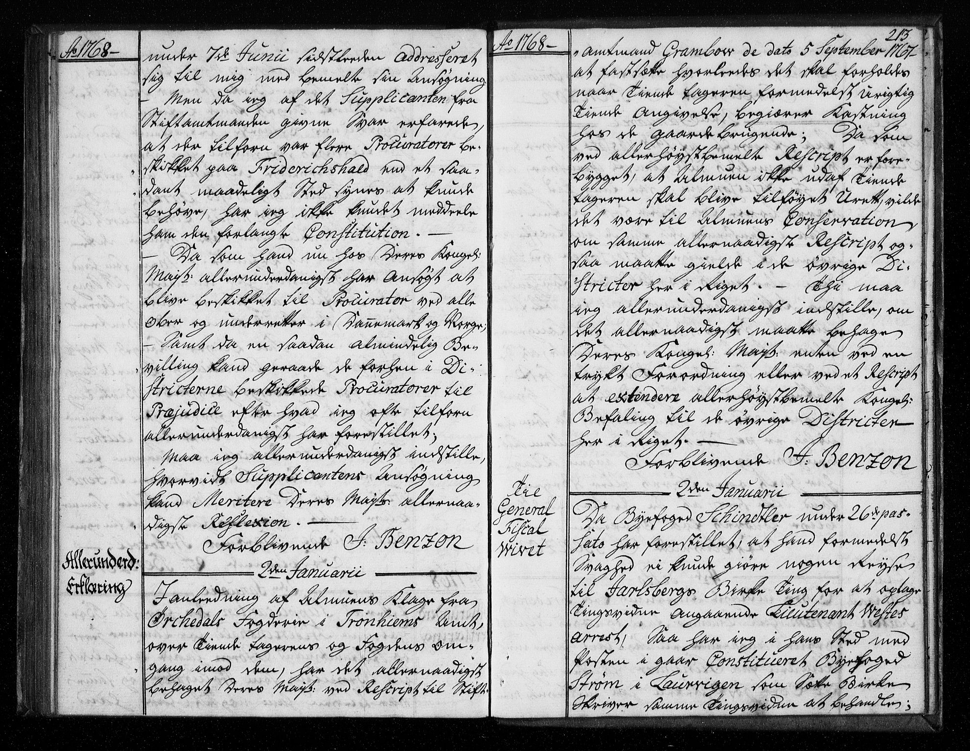 Stattholderembetet 1572-1771, AV/RA-EA-2870/Bf/L0006: Stattholderprotokoll (allmenn kopibok), 1767-1768, s. 212b-213a