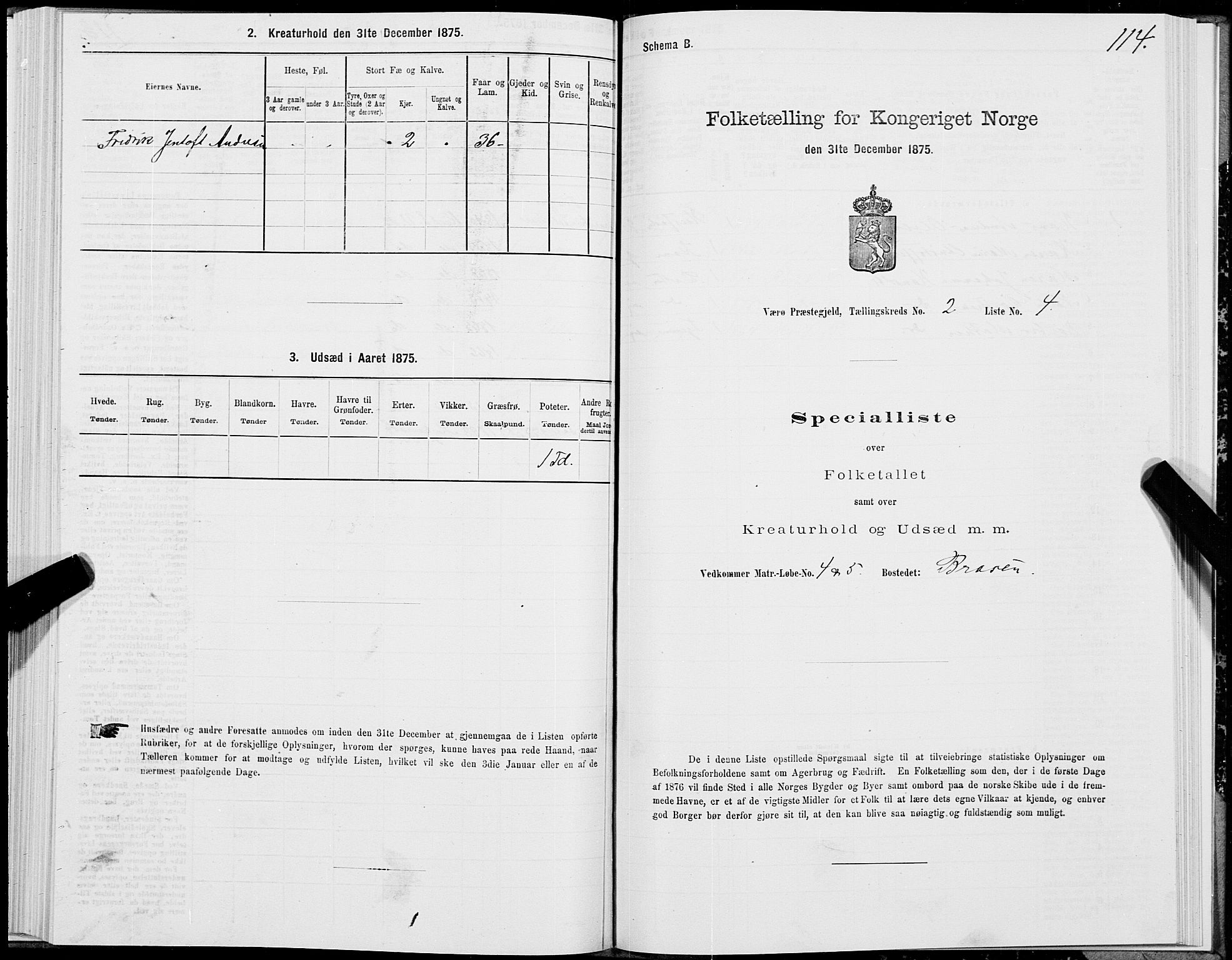 SAT, Folketelling 1875 for 1857P Værøy prestegjeld, 1875, s. 1114