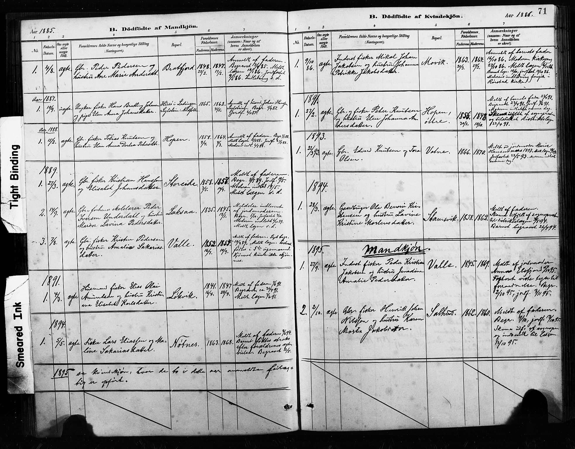 Ministerialprotokoller, klokkerbøker og fødselsregistre - Nordland, SAT/A-1459/858/L0834: Klokkerbok nr. 858C01, 1884-1904, s. 71