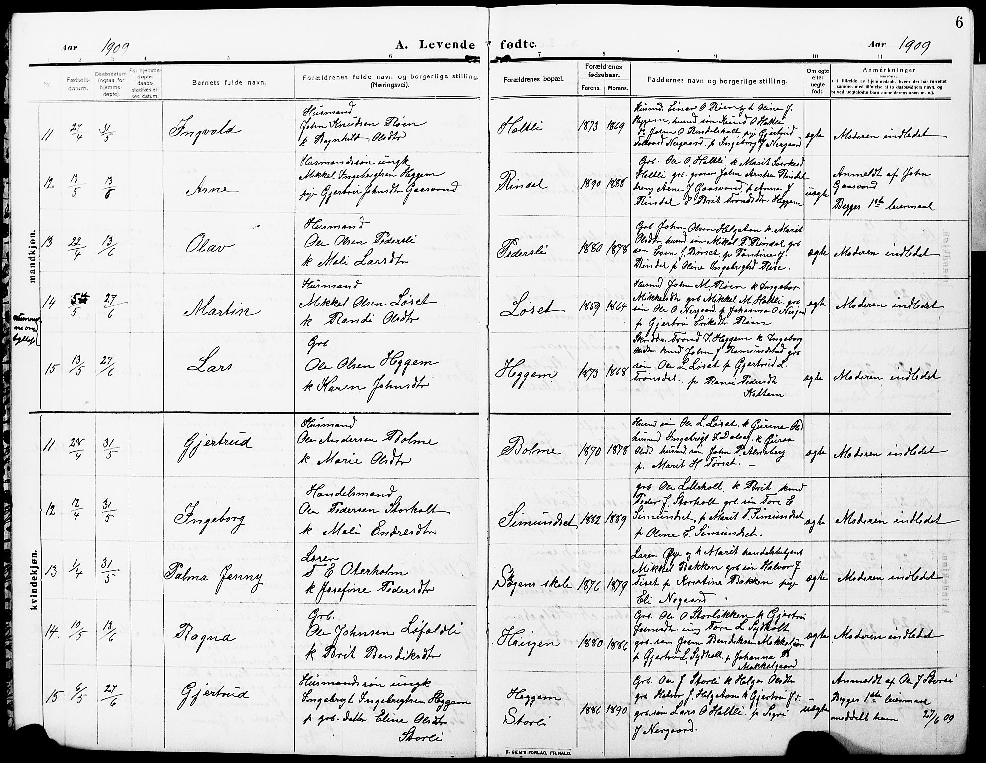 Ministerialprotokoller, klokkerbøker og fødselsregistre - Møre og Romsdal, AV/SAT-A-1454/598/L1079: Klokkerbok nr. 598C04, 1909-1927, s. 6