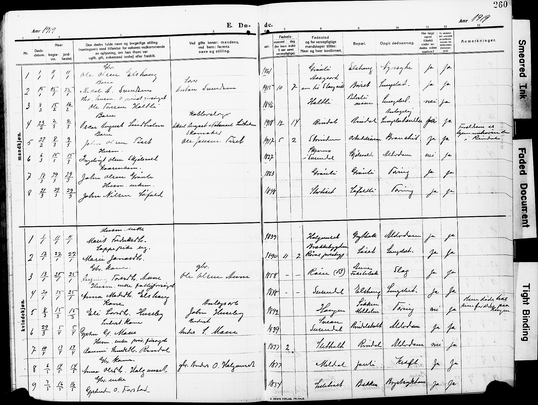 Ministerialprotokoller, klokkerbøker og fødselsregistre - Møre og Romsdal, AV/SAT-A-1454/598/L1079: Klokkerbok nr. 598C04, 1909-1927, s. 260