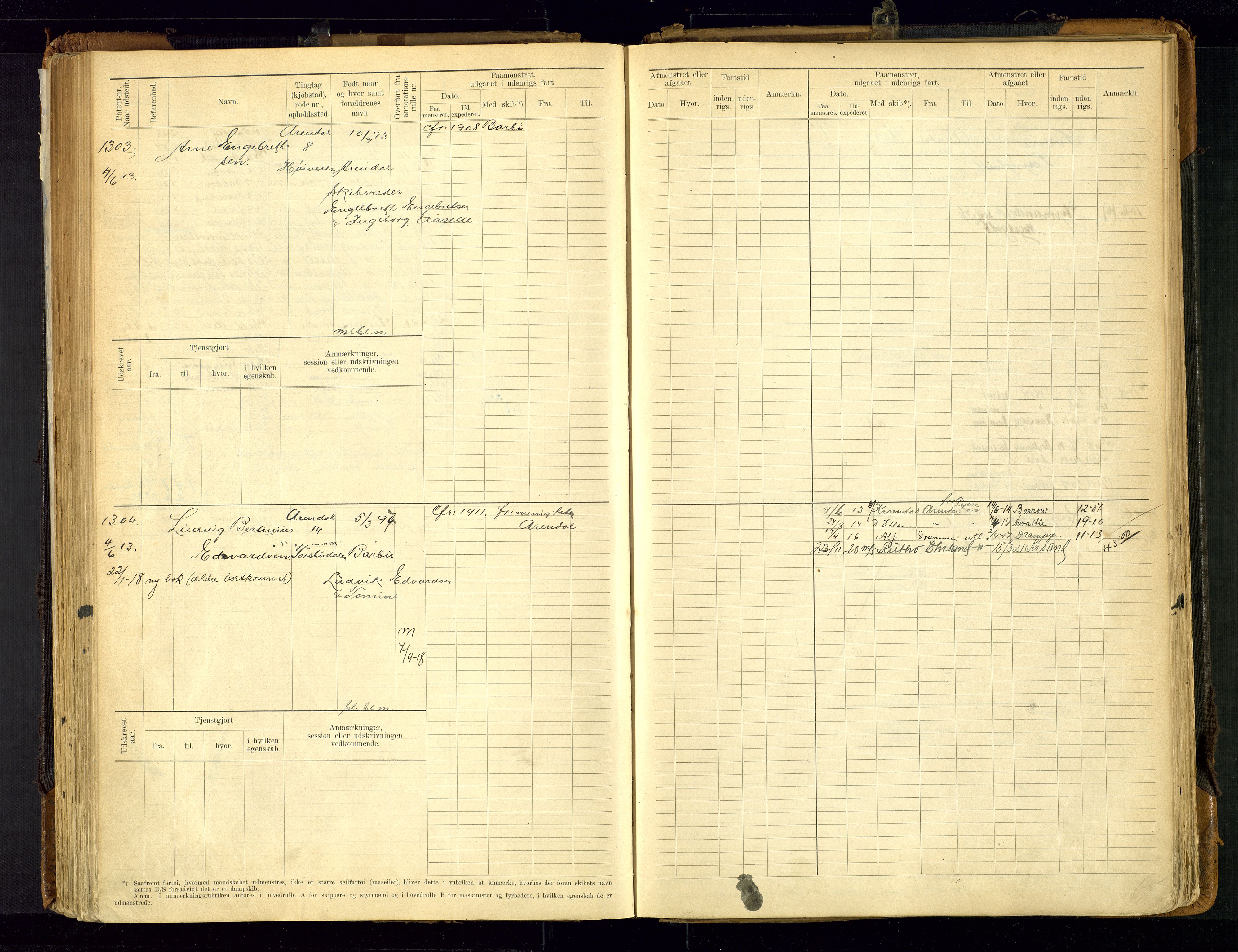 Arendal mønstringskrets, SAK/2031-0012/F/Fb/L0021: Hovedrulle A nr 969-1465, S-19, 1910-1914, s. 172