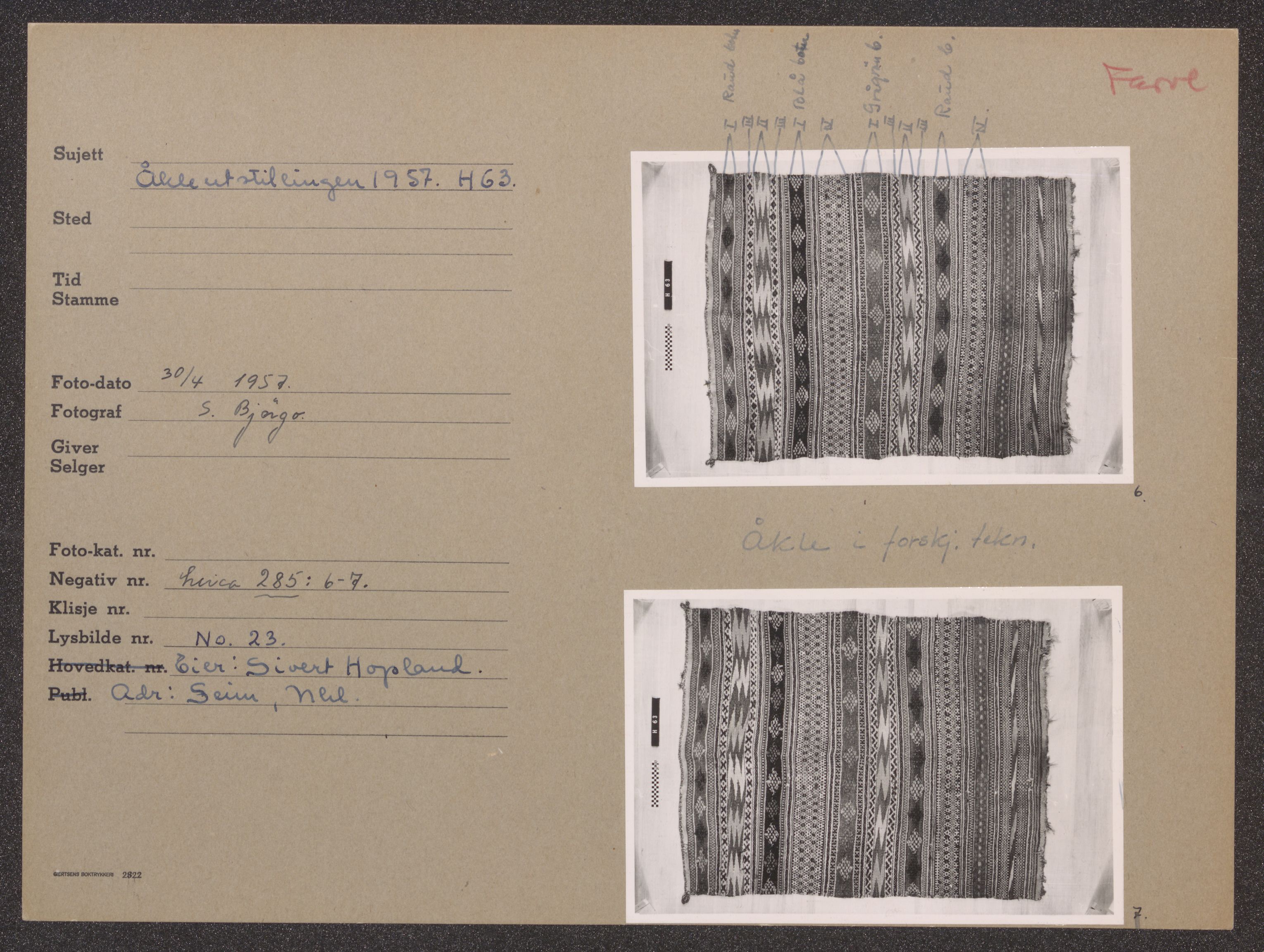 Åkleprosjektet 1957, UMB/A008/F/Fa/L0001/0003: Registreringskort Smettåkle A-H / Smettåkler H, 1957