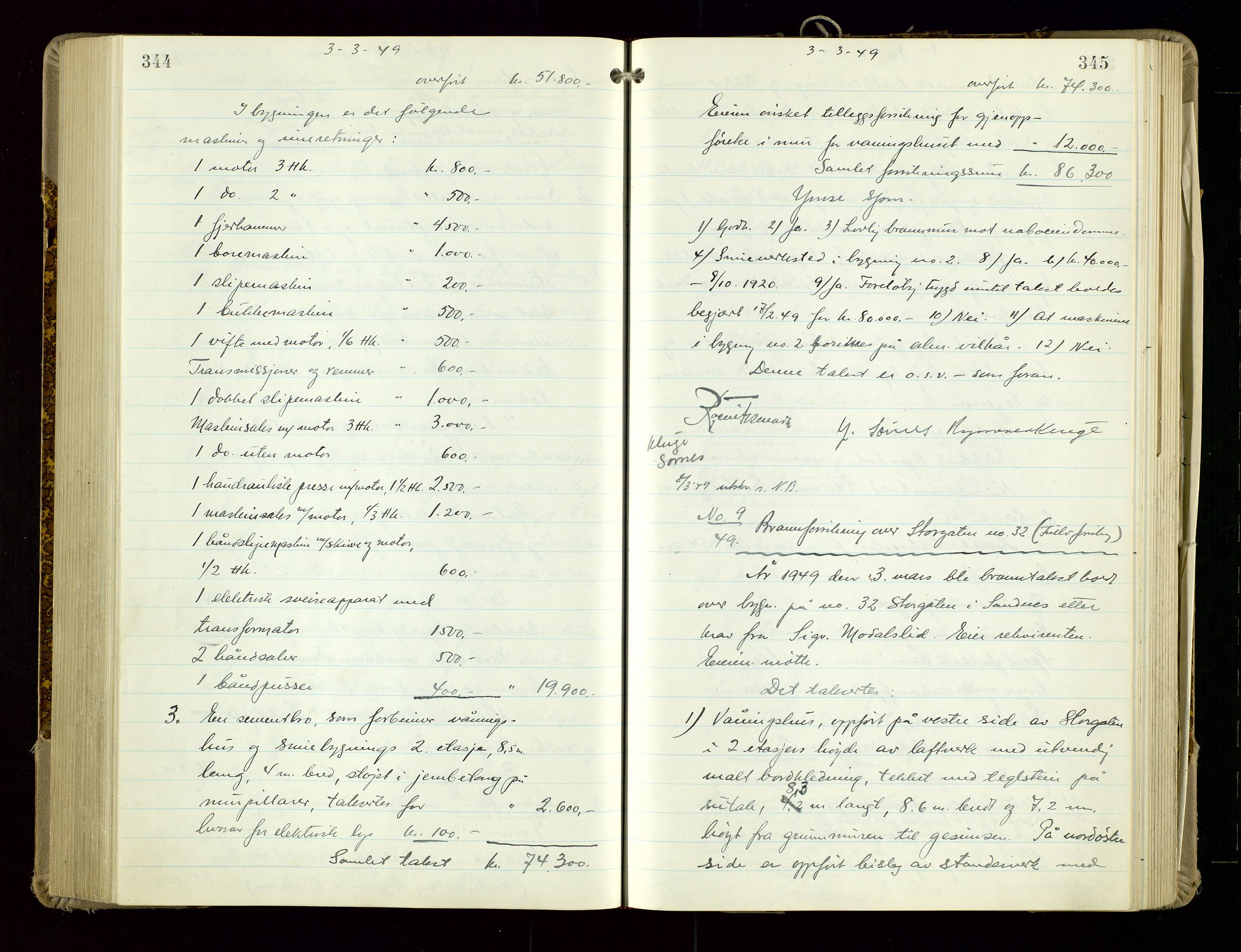 Sandnes lensmannskontor, AV/SAST-A-100167/Goa/L0006: "Brandtakstprotokol", 1943-1954, s. 344-345