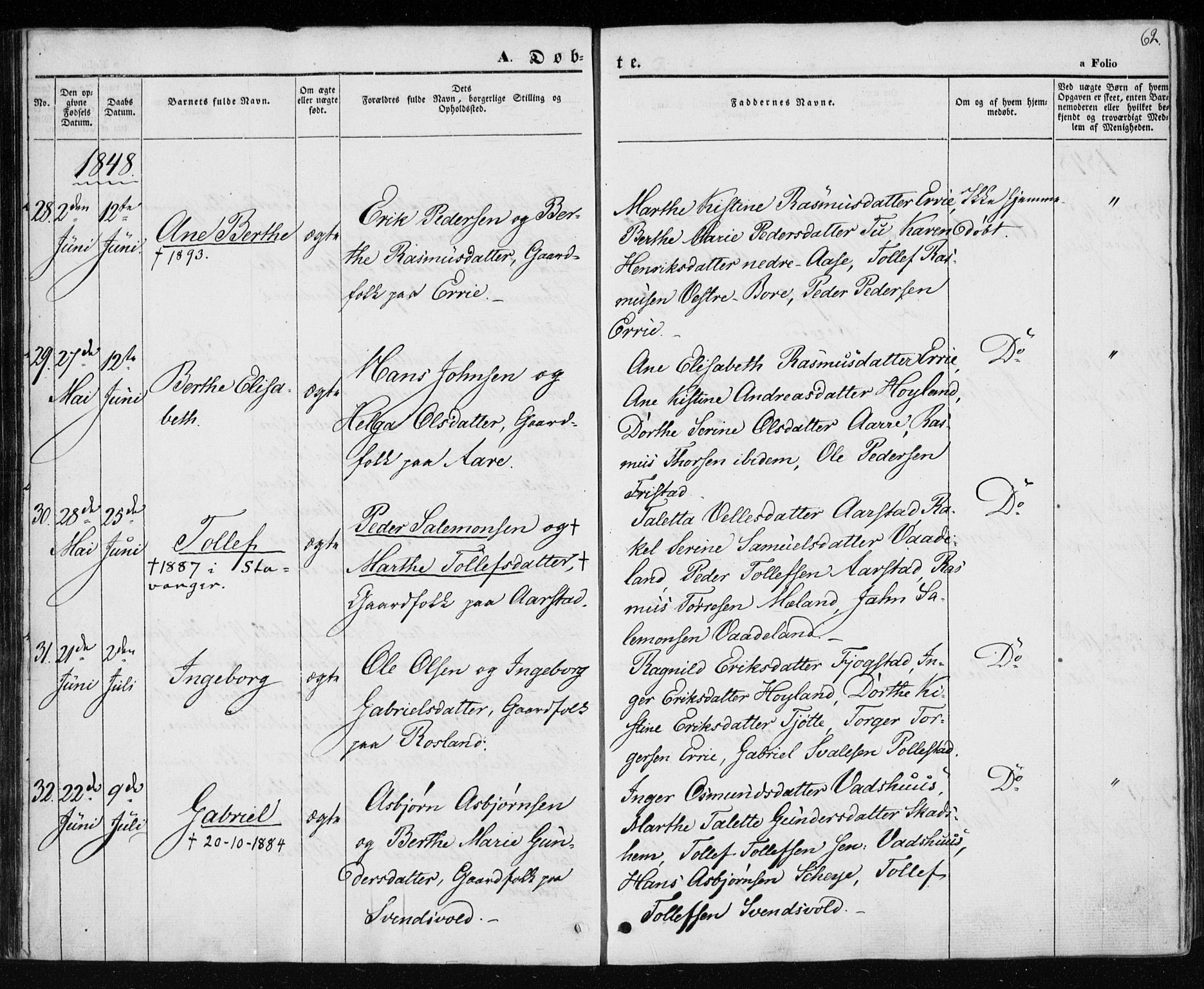 Klepp sokneprestkontor, AV/SAST-A-101803/001/3/30BA/L0004: Ministerialbok nr. A 4, 1842-1852, s. 62