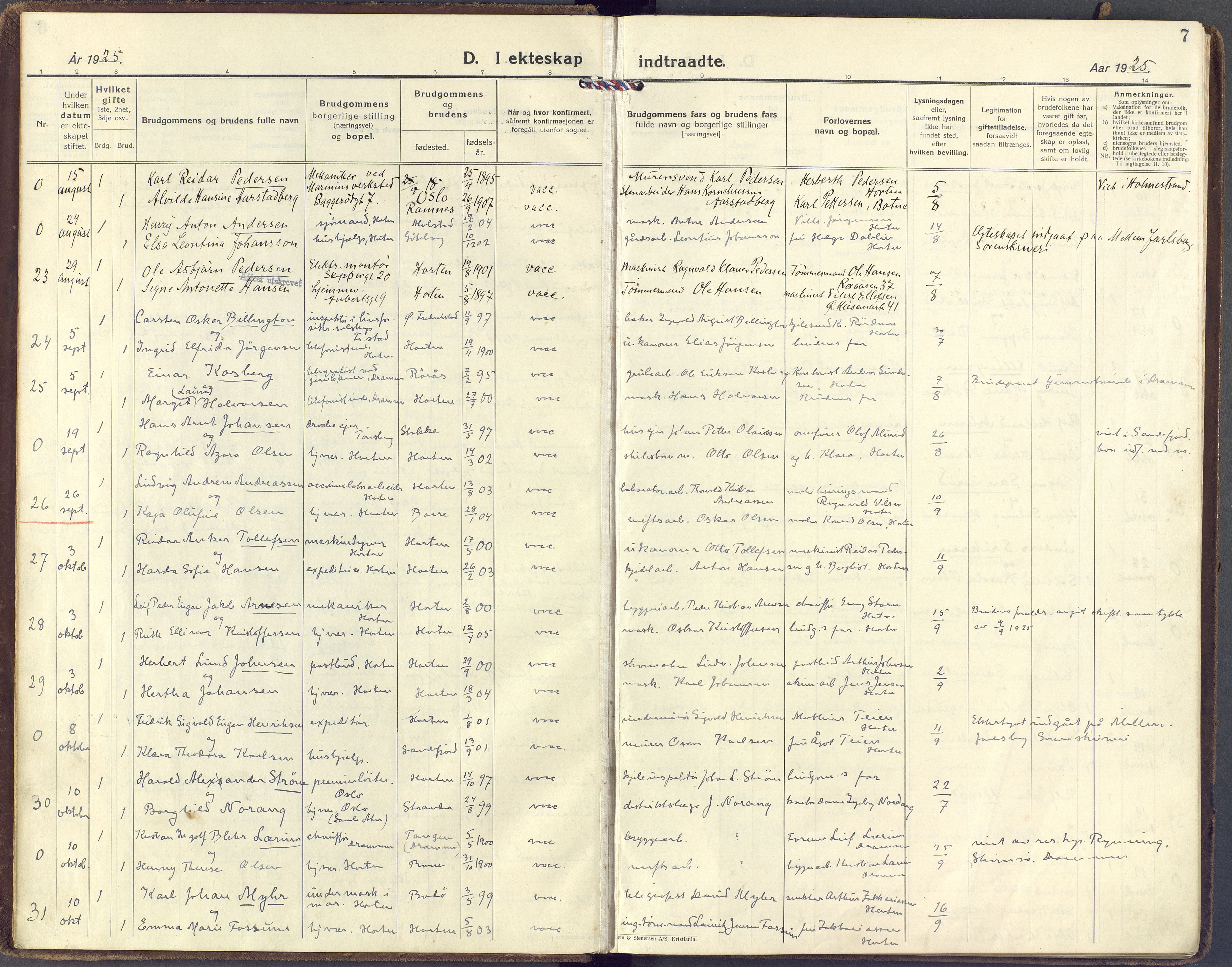 Horten kirkebøker, AV/SAKO-A-348/F/Fa/L0009: Ministerialbok nr. 9, 1925-1936, s. 7