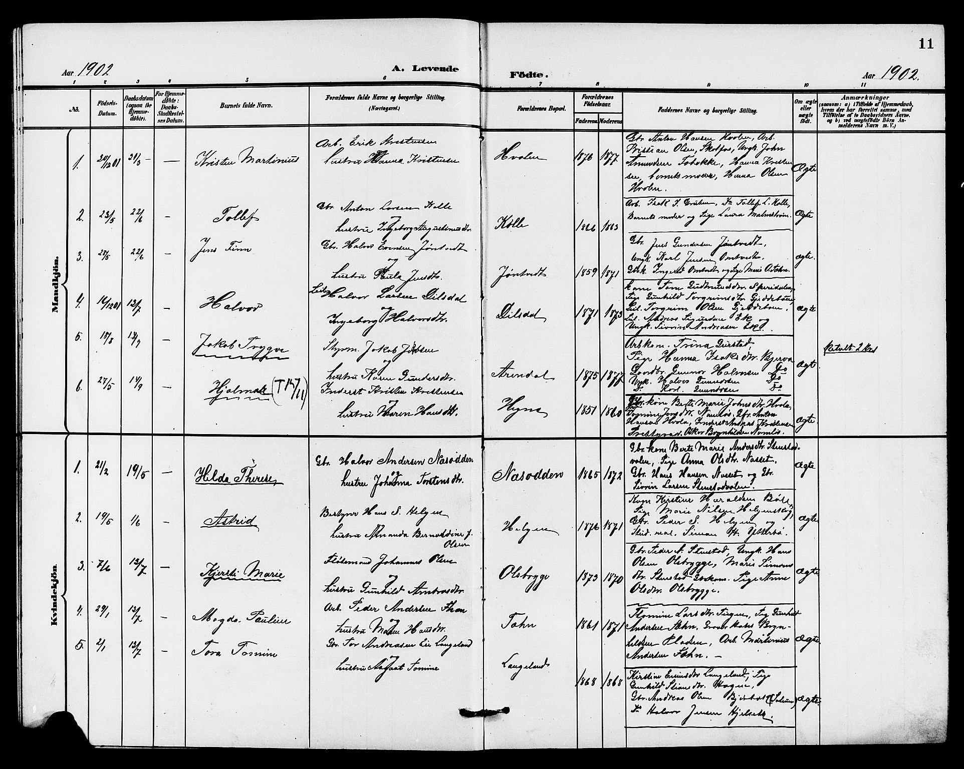 Holla kirkebøker, AV/SAKO-A-272/G/Gb/L0002: Klokkerbok nr. II 2, 1897-1913, s. 11