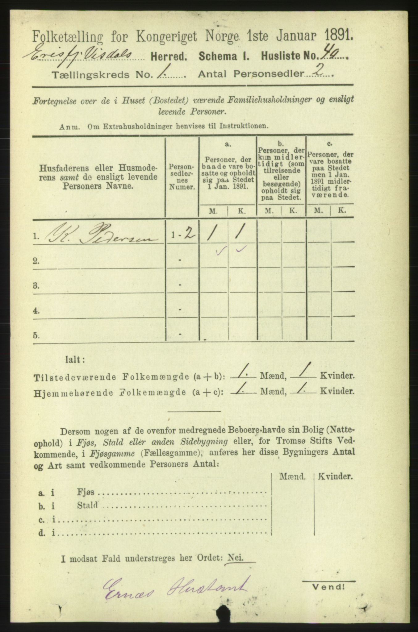 RA, Folketelling 1891 for 1542 Eresfjord og Vistdal herred, 1891, s. 62