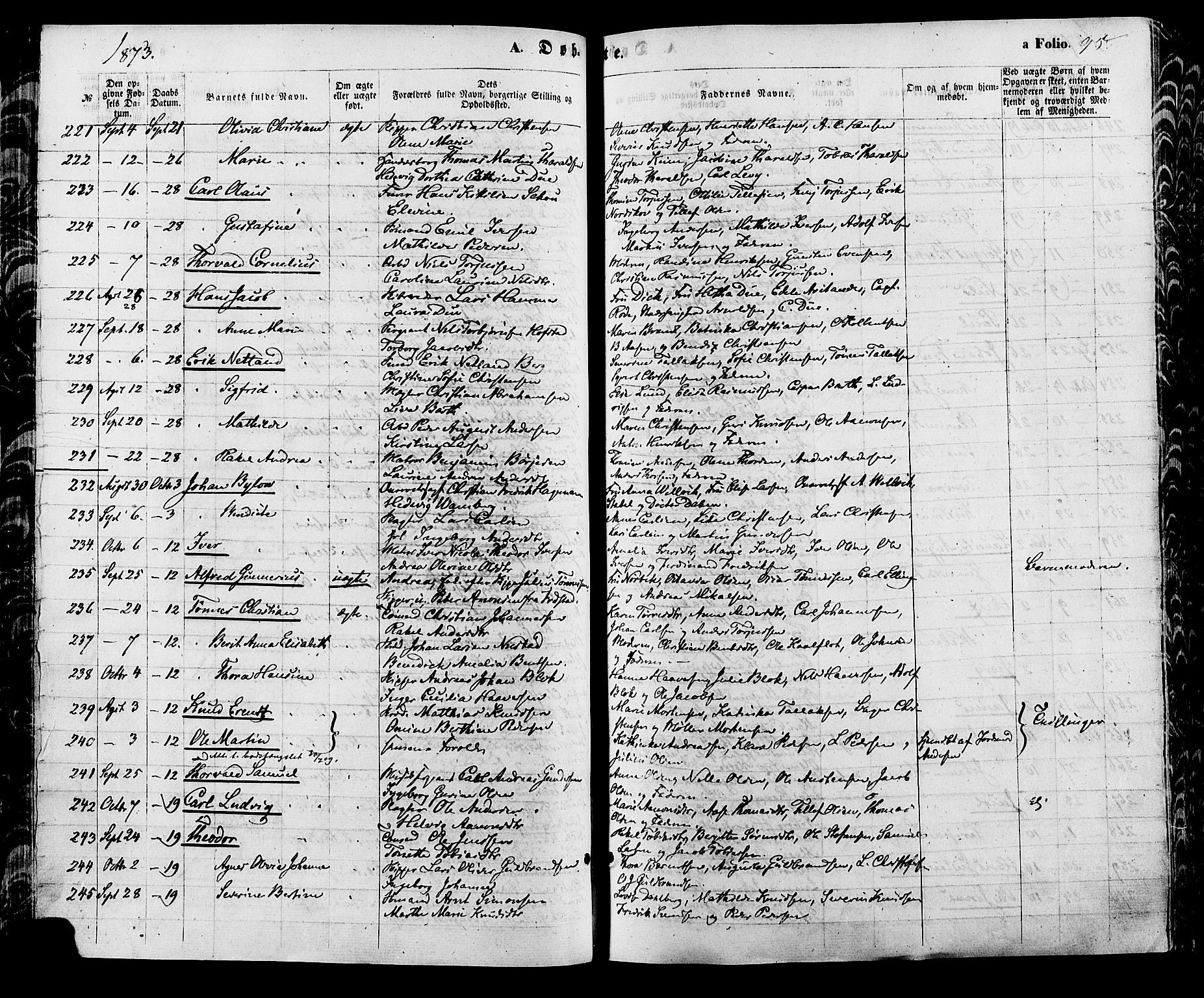 Kristiansand domprosti, AV/SAK-1112-0006/F/Fa/L0015: Ministerialbok nr. A 15, 1867-1880, s. 95