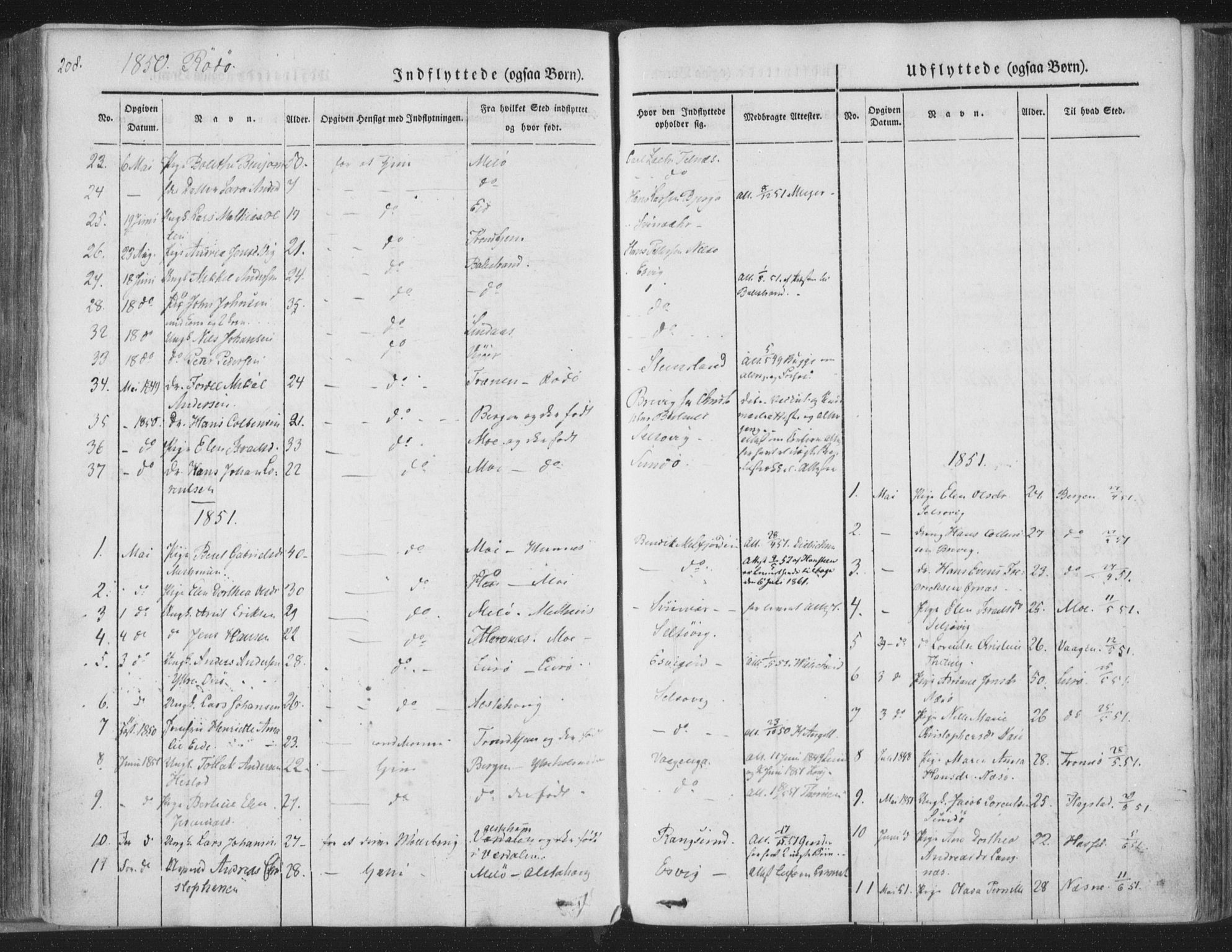 Ministerialprotokoller, klokkerbøker og fødselsregistre - Nordland, AV/SAT-A-1459/841/L0604: Ministerialbok nr. 841A09 /1, 1845-1862, s. 208