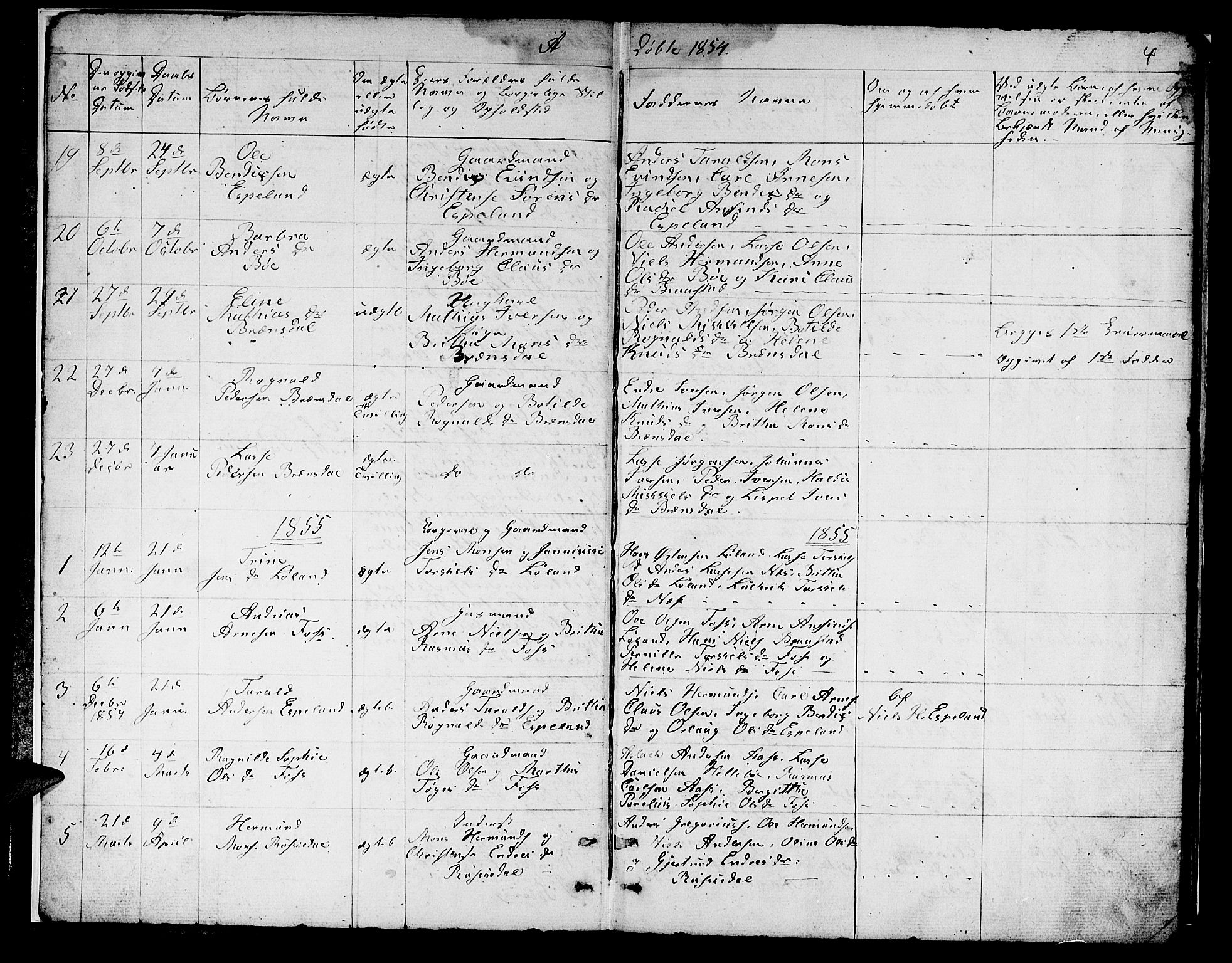 Hyllestad sokneprestembete, AV/SAB-A-80401: Klokkerbok nr. B 1, 1854-1889, s. 4