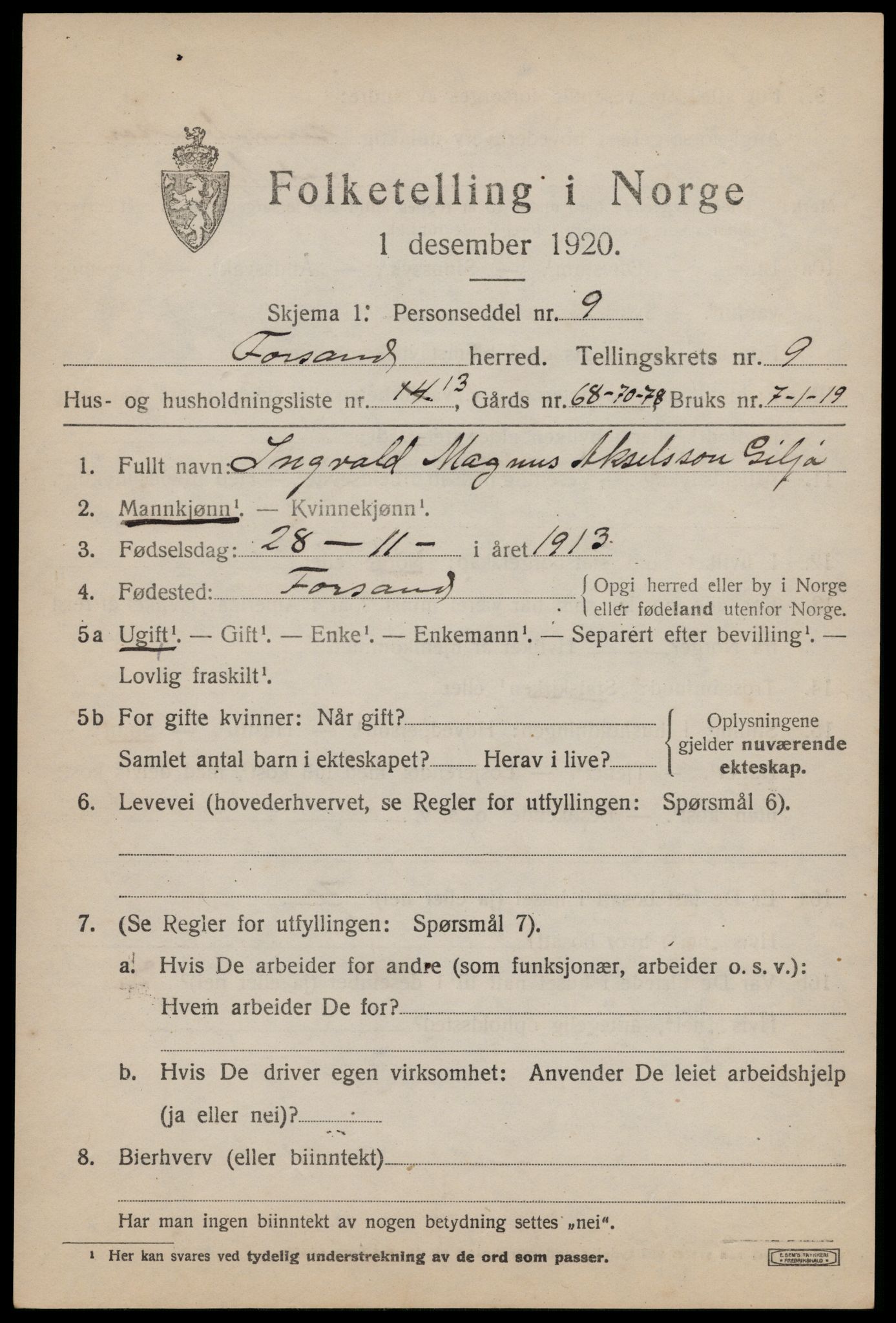 SAST, Folketelling 1920 for 1129 Forsand herred, 1920, s. 4149