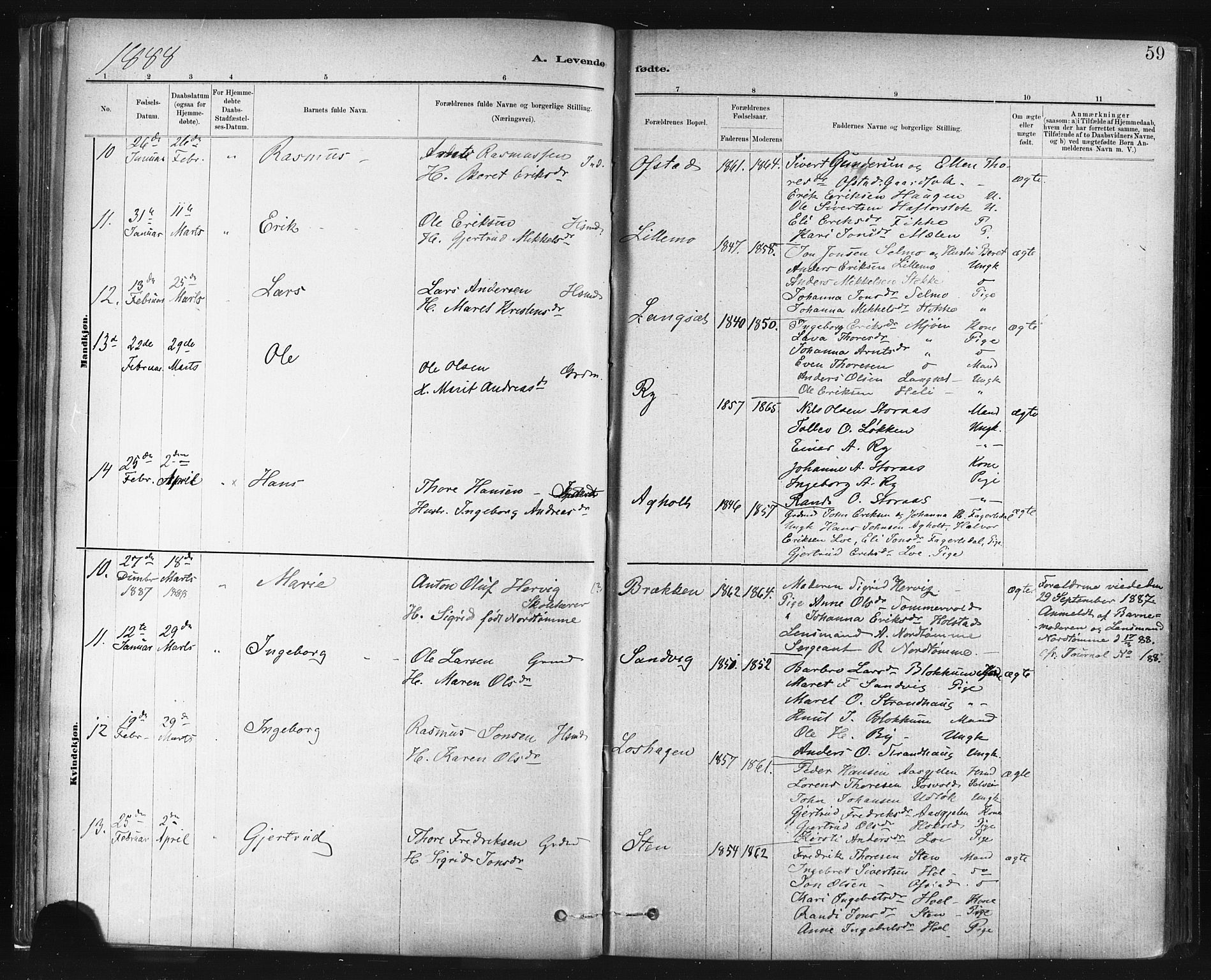 Ministerialprotokoller, klokkerbøker og fødselsregistre - Sør-Trøndelag, SAT/A-1456/672/L0857: Ministerialbok nr. 672A09, 1882-1893, s. 59