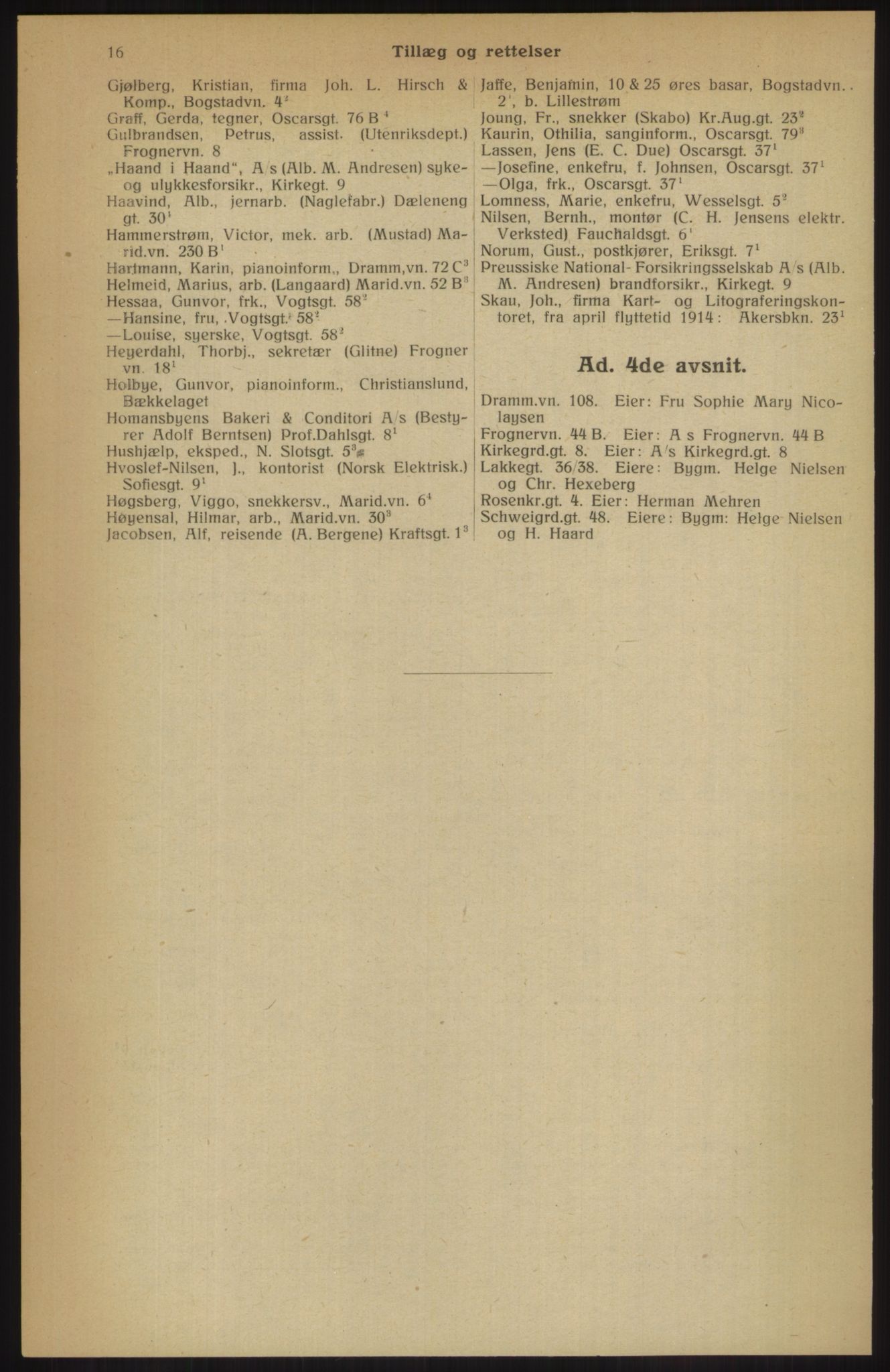 Kristiania/Oslo adressebok, PUBL/-, 1914, s. 16