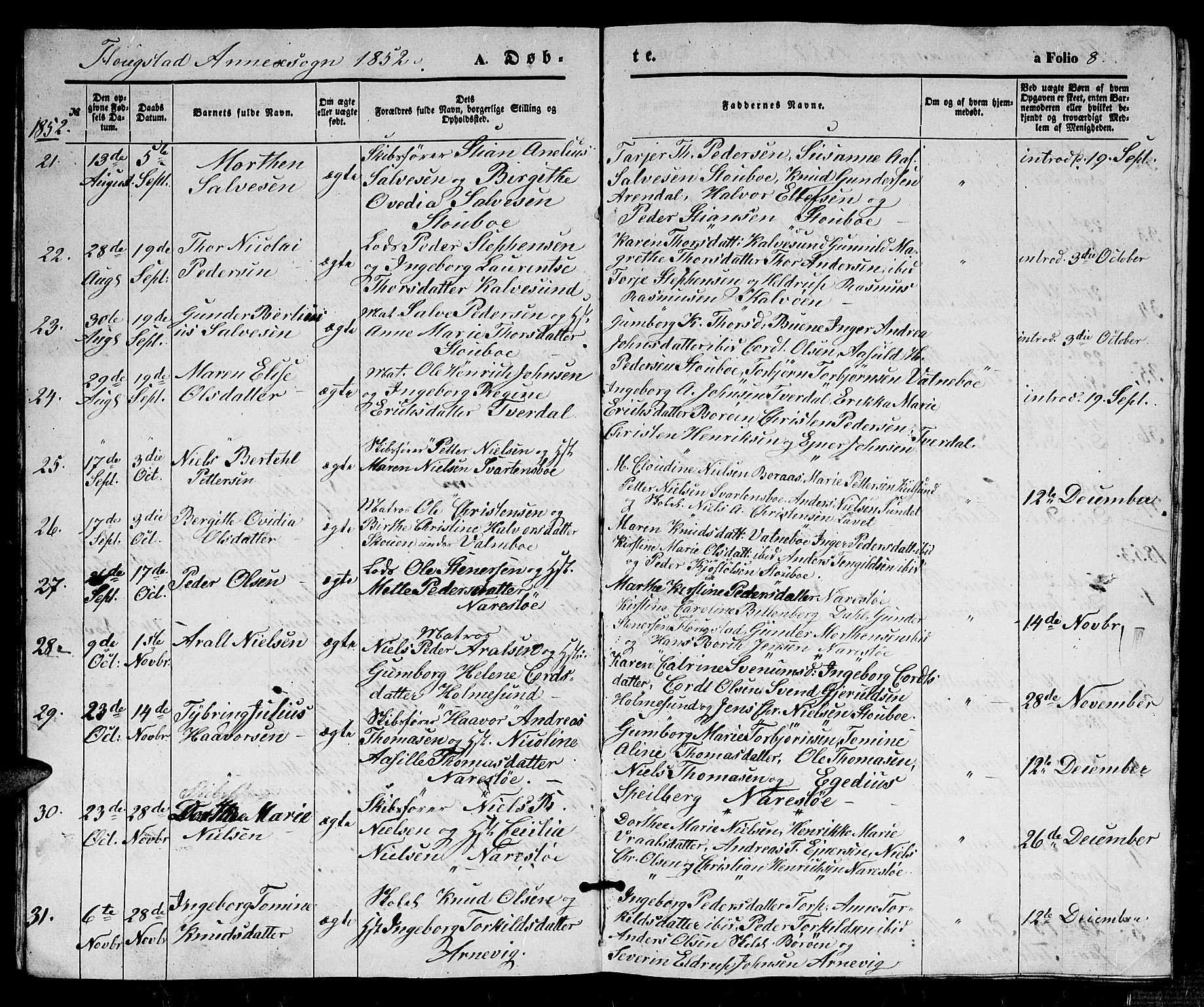 Dypvåg sokneprestkontor, AV/SAK-1111-0007/F/Fb/Fbb/L0002: Klokkerbok nr. B 2, 1851-1871, s. 8