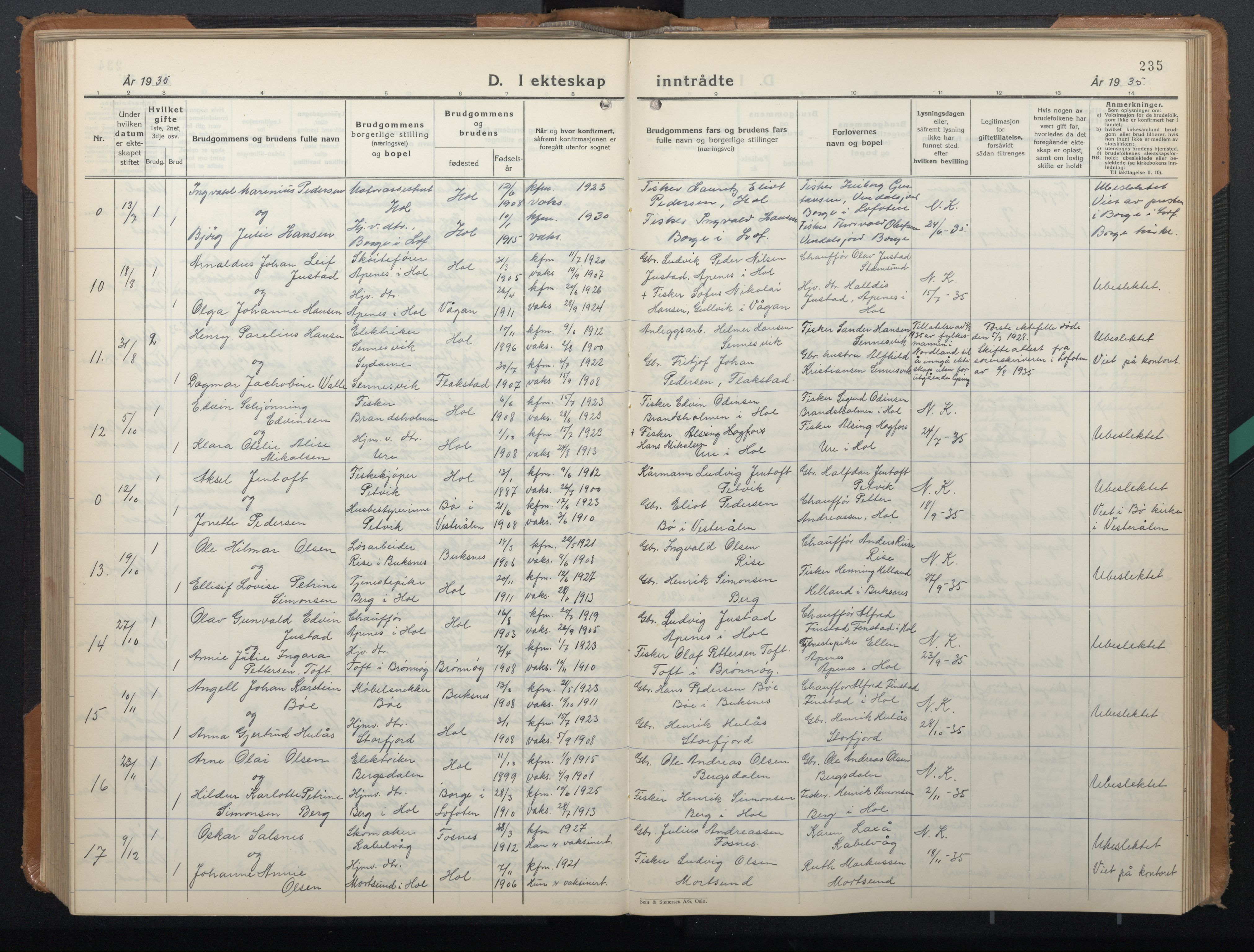 Ministerialprotokoller, klokkerbøker og fødselsregistre - Nordland, AV/SAT-A-1459/882/L1184: Klokkerbok nr. 882C02, 1932-1951, s. 235