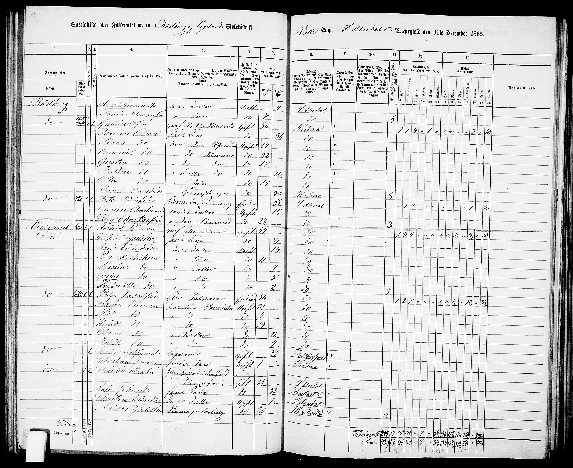 RA, Folketelling 1865 for 1029P Sør-Audnedal prestegjeld, 1865, s. 95