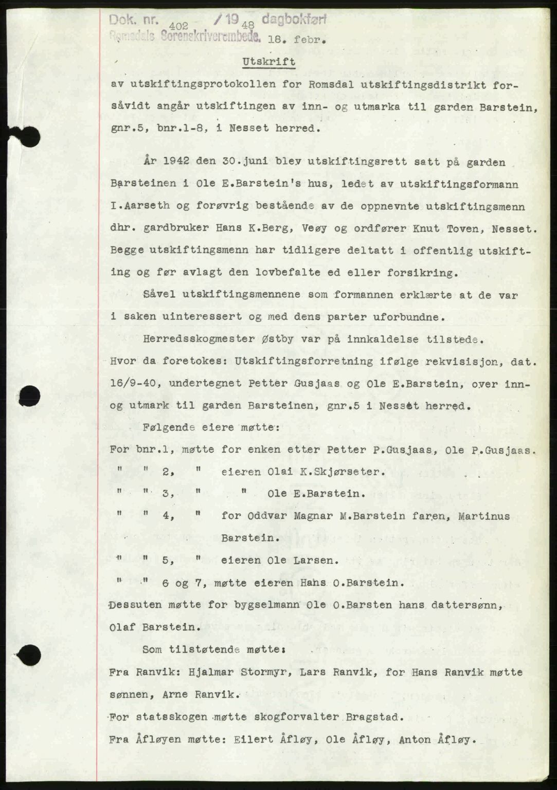 Romsdal sorenskriveri, SAT/A-4149/1/2/2C: Pantebok nr. A25, 1948-1948, Dagboknr: 402/1948