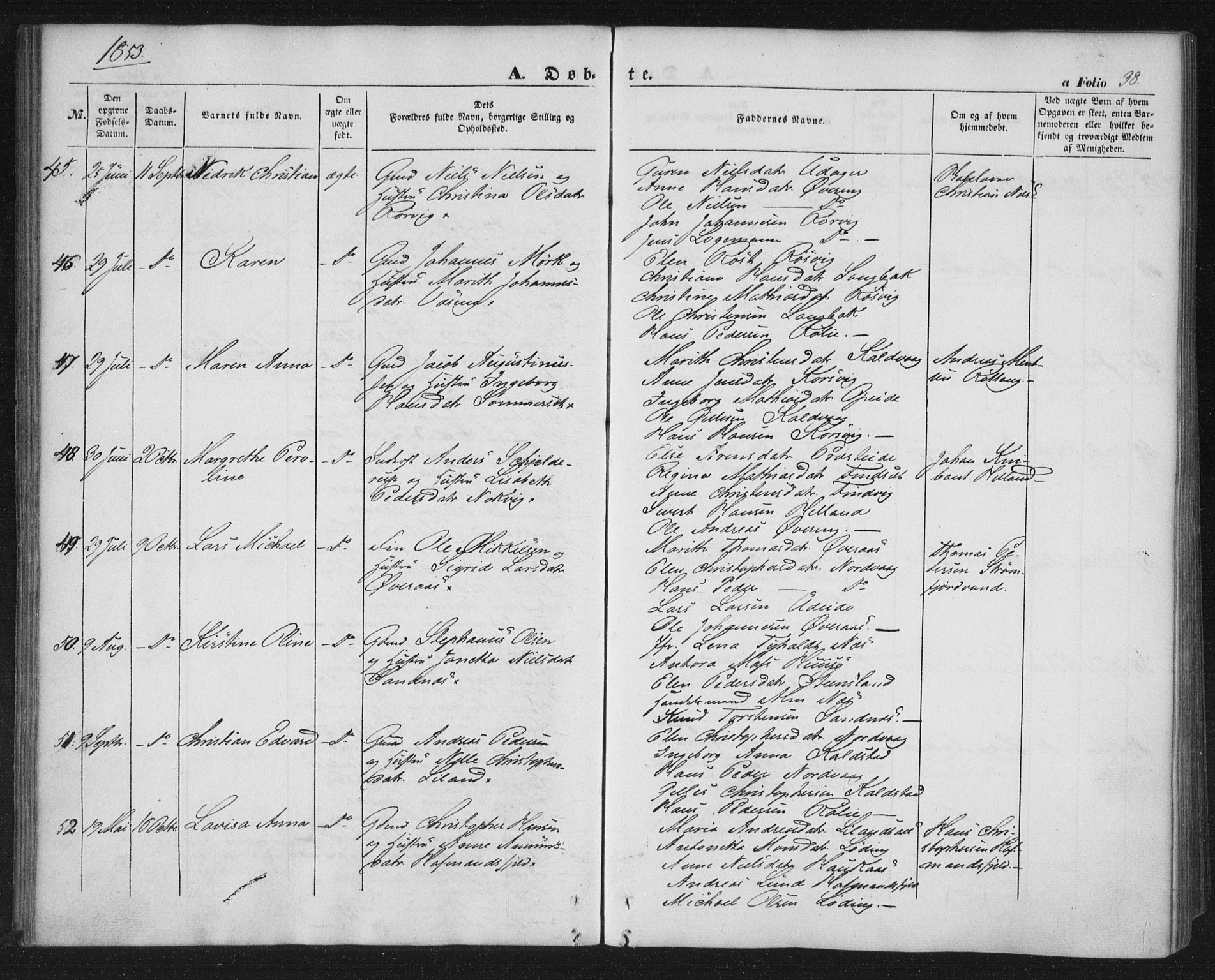 Ministerialprotokoller, klokkerbøker og fødselsregistre - Nordland, AV/SAT-A-1459/859/L0844: Ministerialbok nr. 859A04, 1849-1862, s. 38