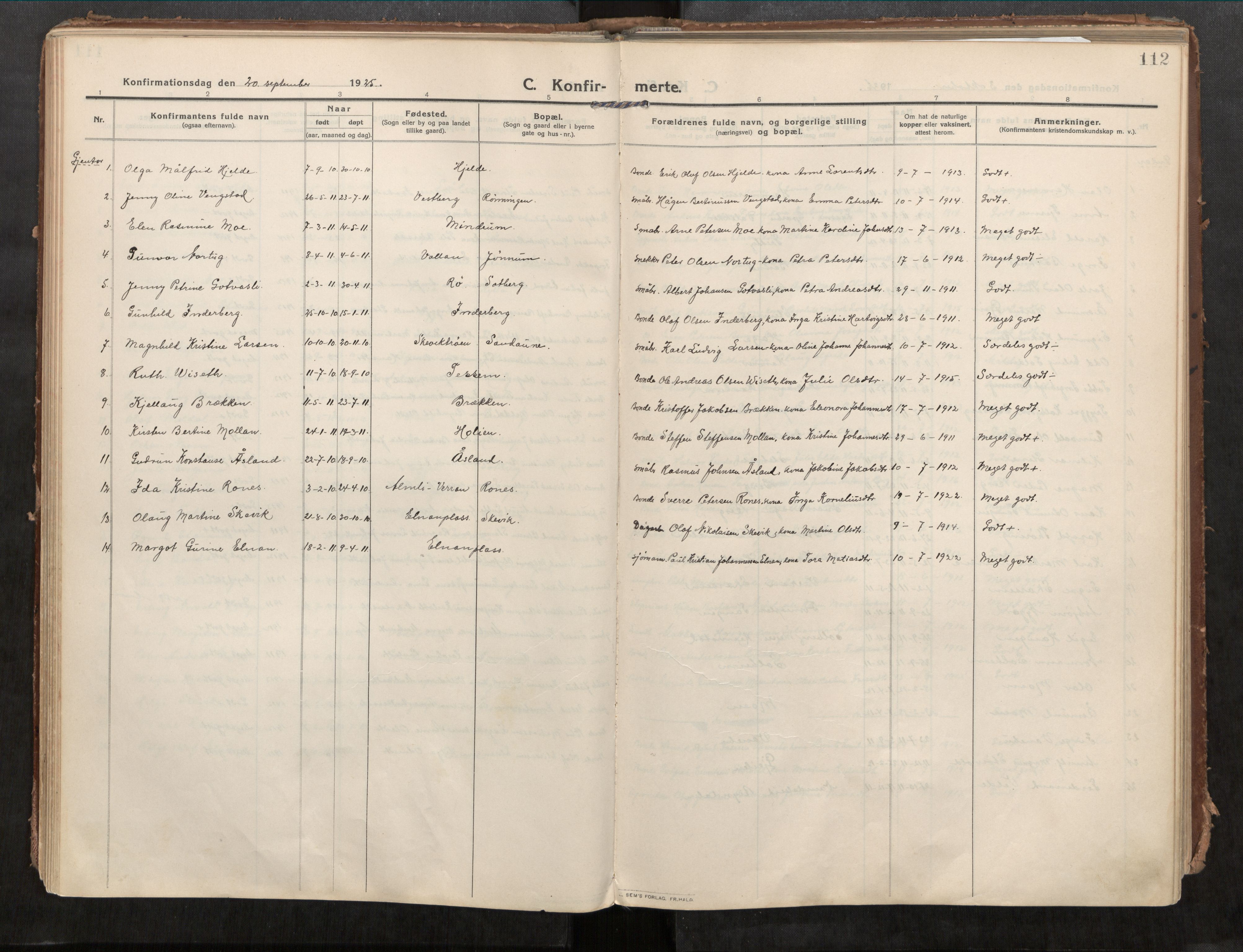 Beitstad sokneprestkontor, AV/SAT-A-1162/I/I1/I1a/L0001: Ministerialbok nr. 1, 1912-1927, s. 112