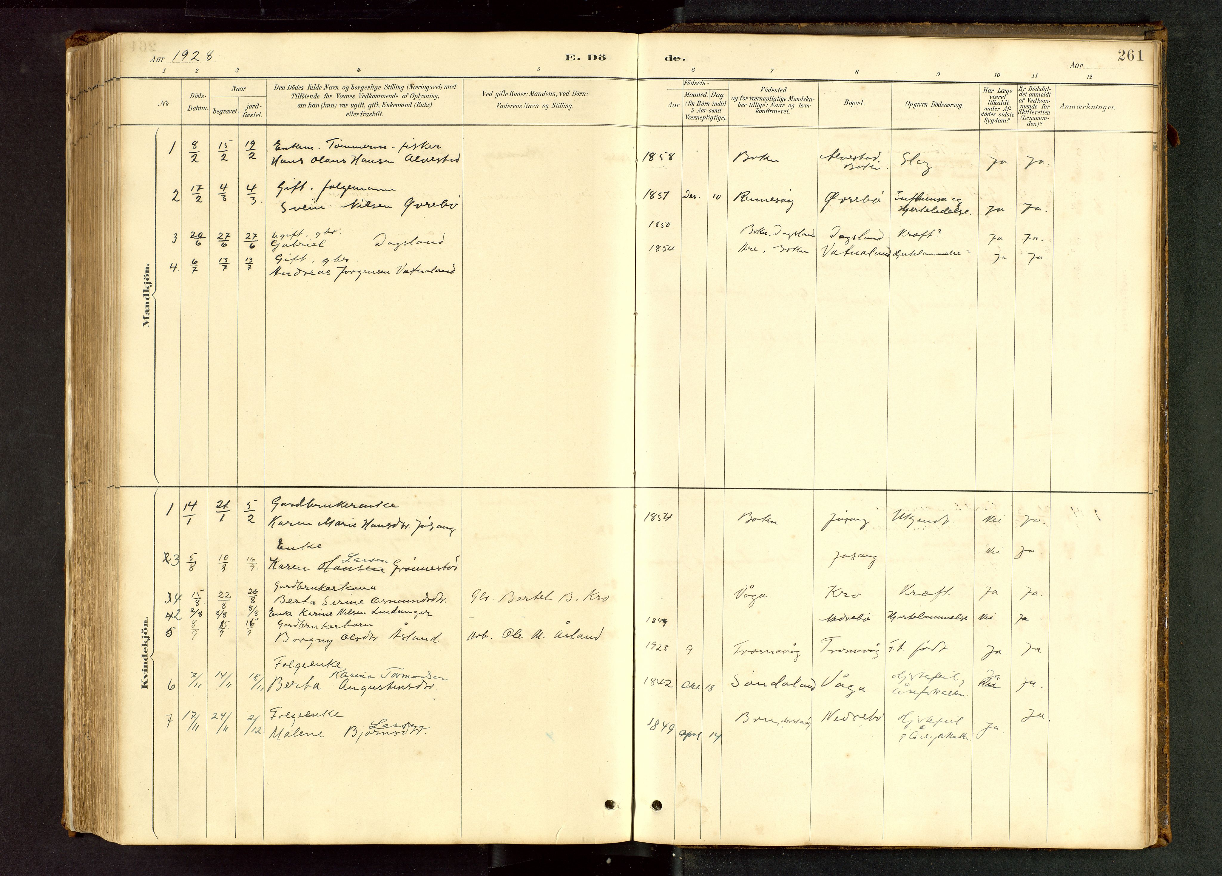 Tysvær sokneprestkontor, SAST/A -101864/H/Ha/Hab/L0005: Klokkerbok nr. B 5, 1887-1947, s. 261