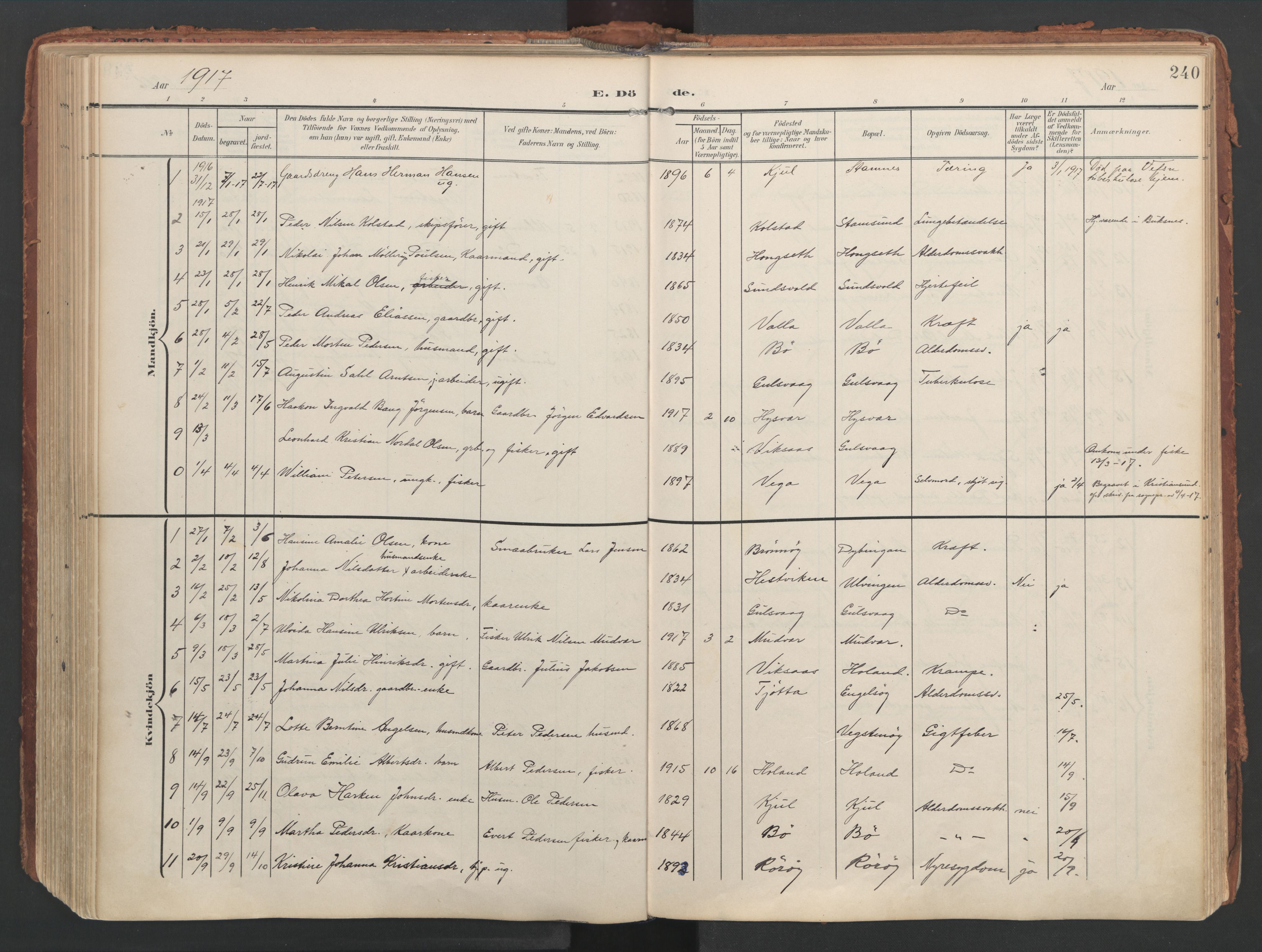 Ministerialprotokoller, klokkerbøker og fødselsregistre - Nordland, AV/SAT-A-1459/816/L0250: Ministerialbok nr. 816A16, 1903-1923, s. 240