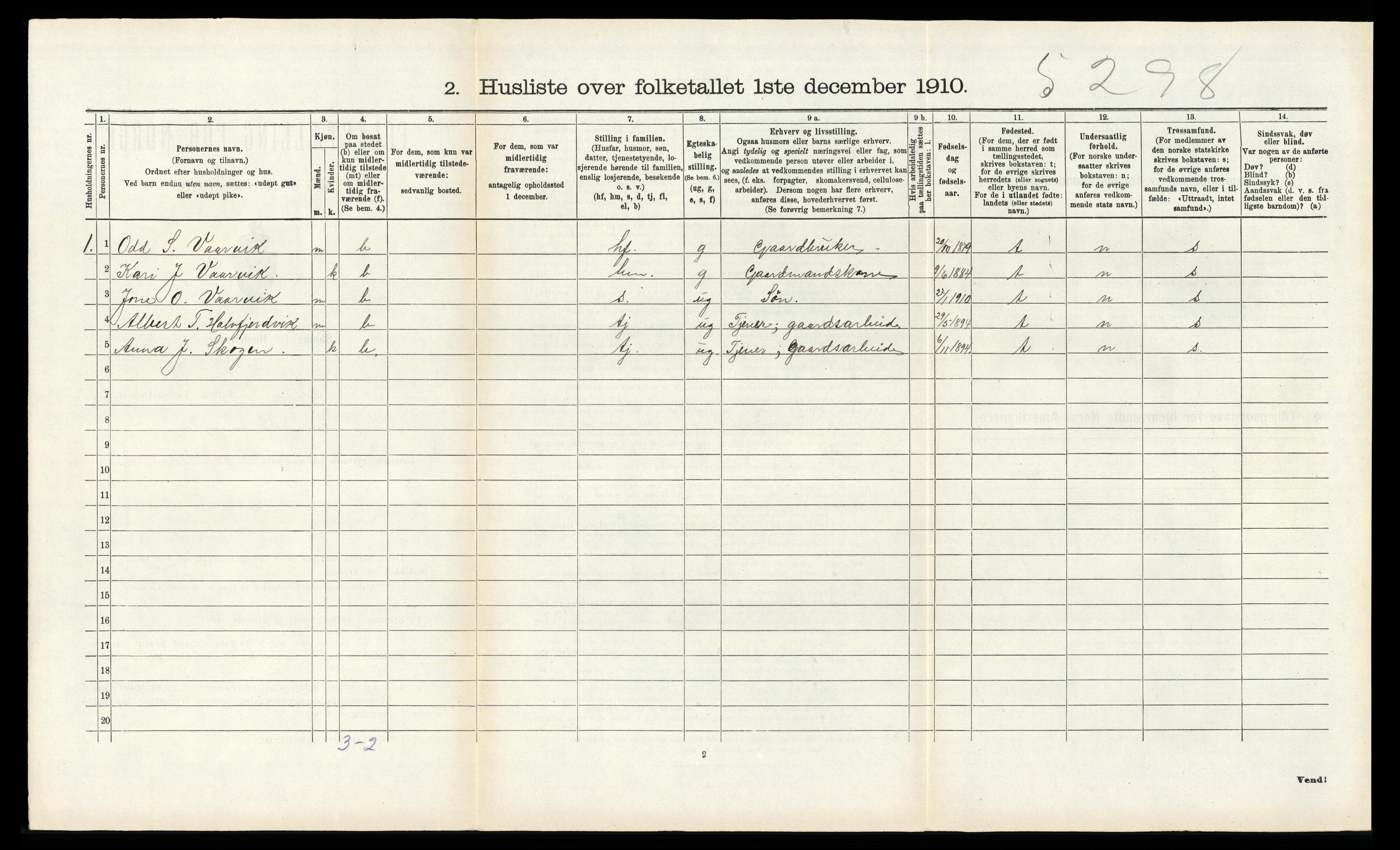 RA, Folketelling 1910 for 1134 Suldal herred, 1910, s. 406