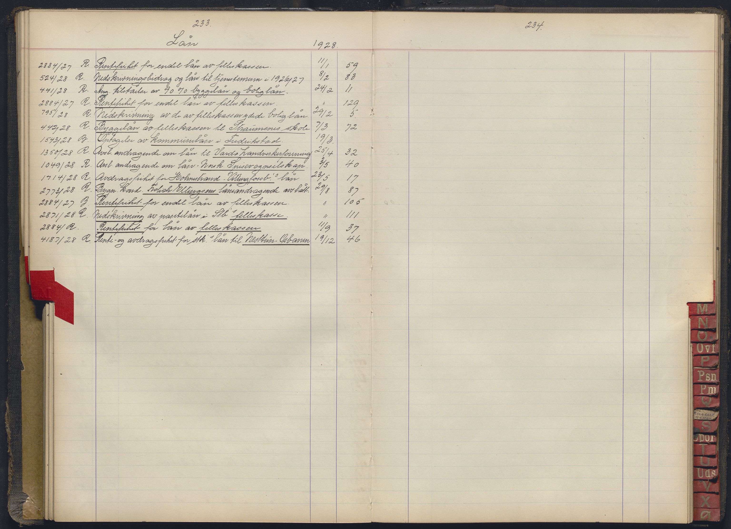 Norges statsbaner, Administrasjons- økonomi- og personalavdelingen, RA/S-3412/A/Aa/L0037: Register til forhandlingsprotokoll, 1922-1928, s. 233-234