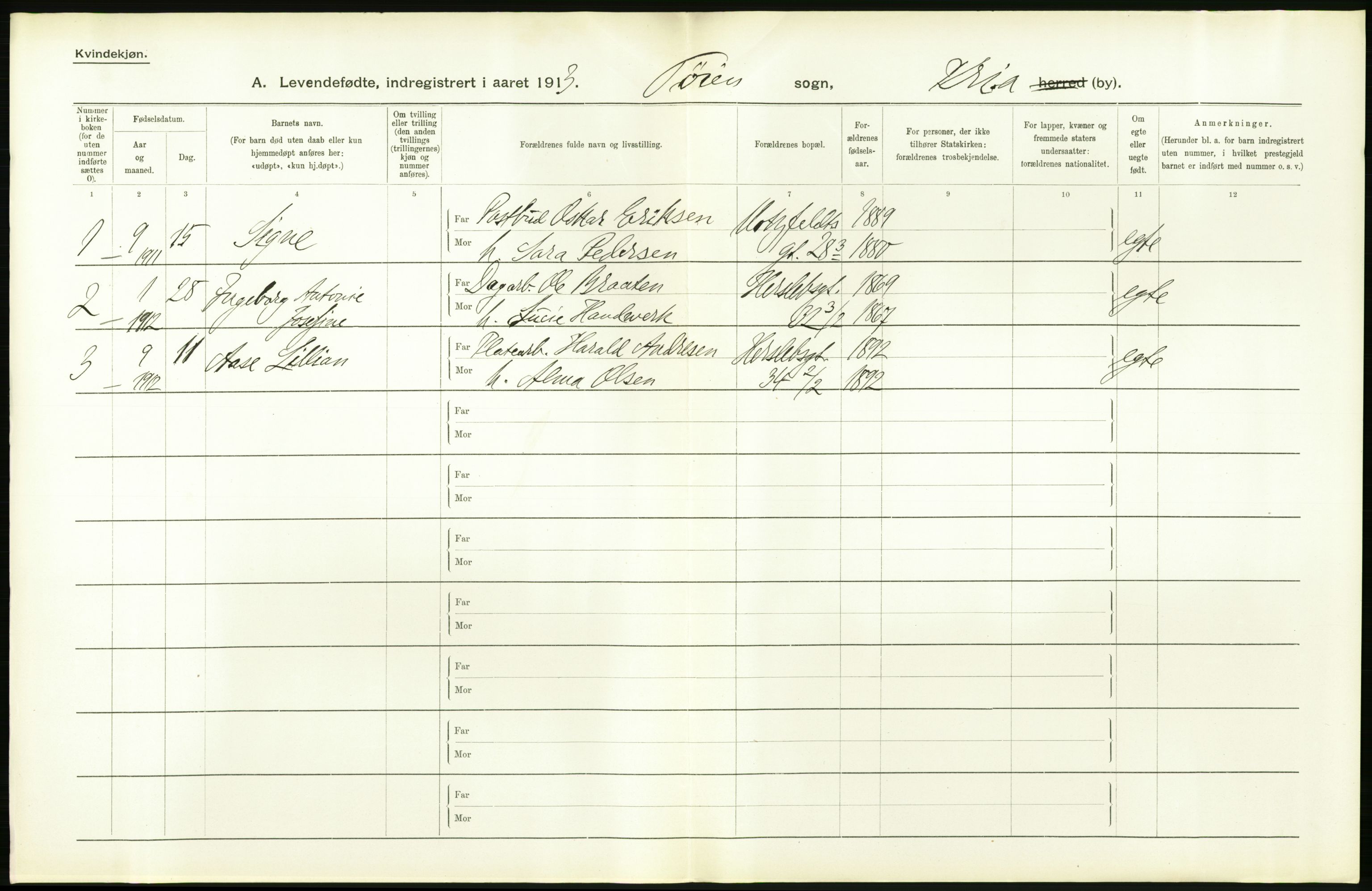 Statistisk sentralbyrå, Sosiodemografiske emner, Befolkning, RA/S-2228/D/Df/Dfb/Dfbc/L0007: Kristiania: Levendefødte menn og kvinner., 1913, s. 600