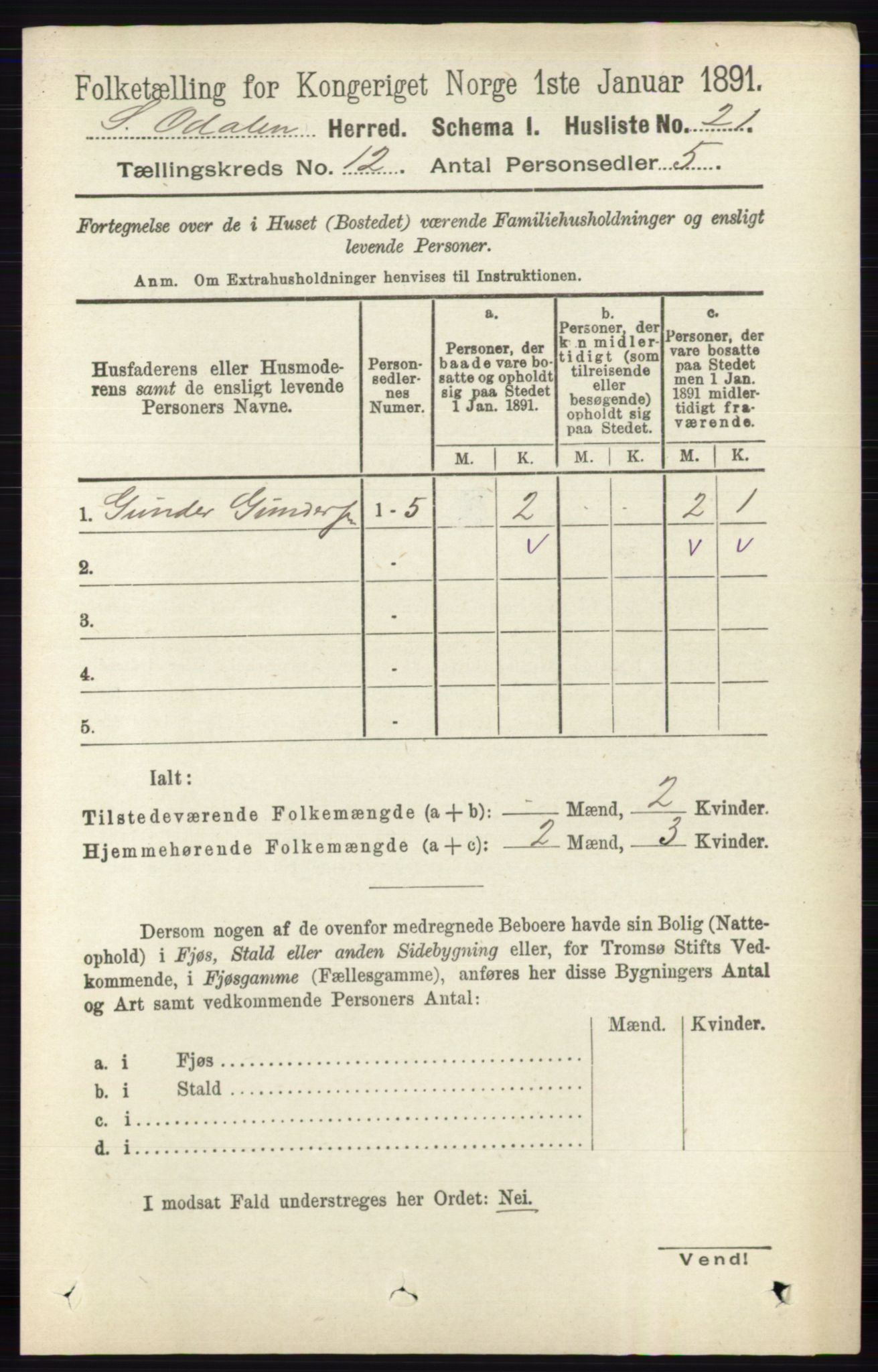 RA, Folketelling 1891 for 0419 Sør-Odal herred, 1891, s. 5387