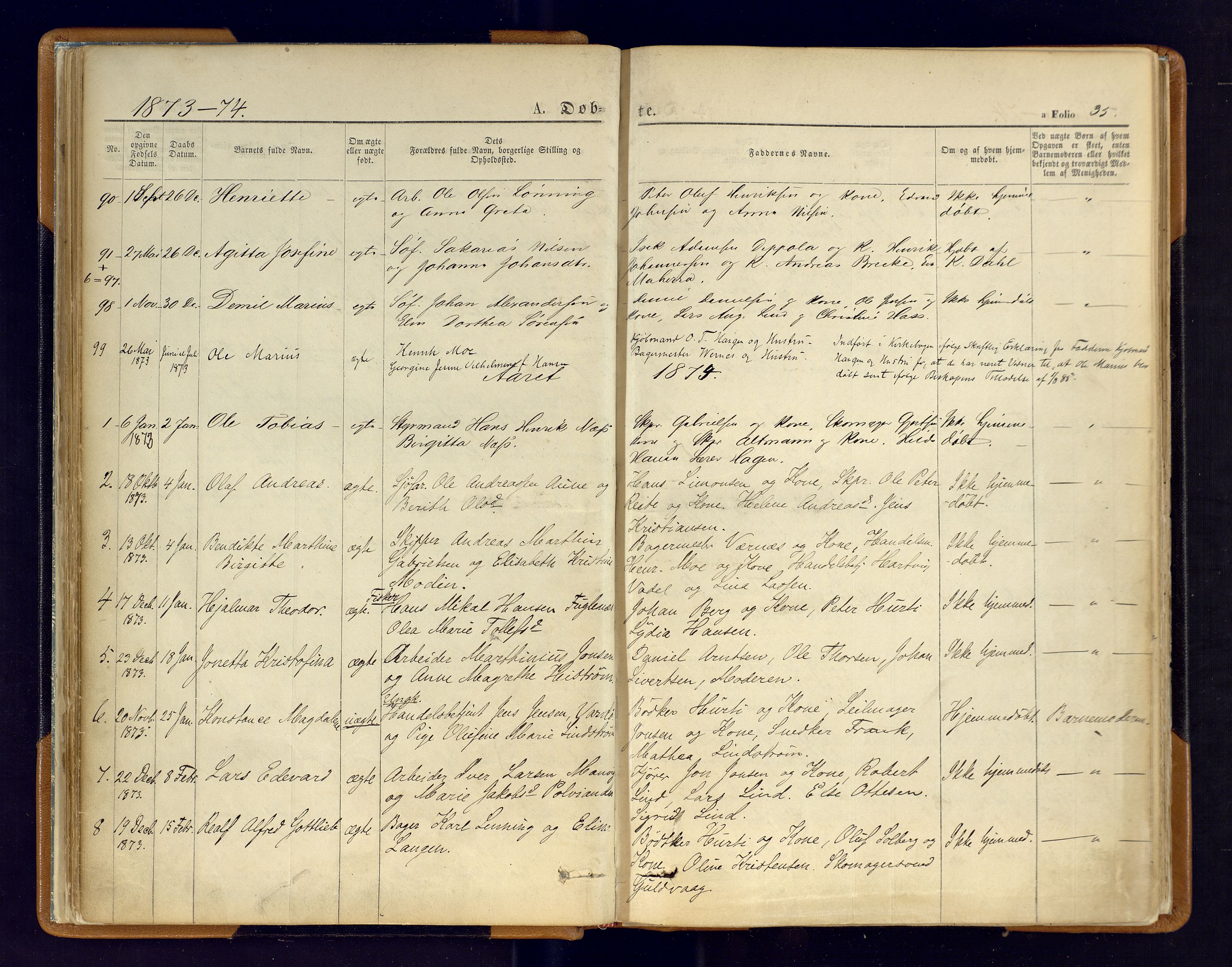Hammerfest sokneprestkontor, AV/SATØ-S-1347/H/Ha/L0006.kirke: Ministerialbok nr. 6, 1869-1877, s. 35