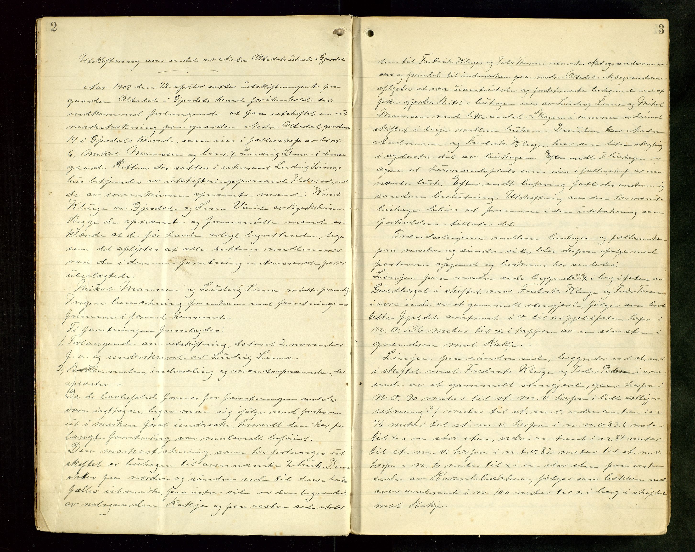 Rogaland jordskifterett, AV/SAST-A-102426/Oa/L0067: Forhandlingsprotokoll, 1908-1910, s. 2-3