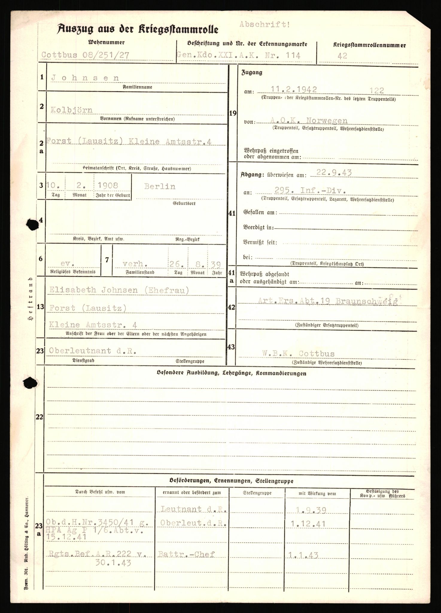 Forsvarets Overkommando. 2 kontor. Arkiv 11.4. Spredte tyske arkivsaker, AV/RA-RAFA-7031/D/Dar/Dara/L0018: Personalbøker, 1940-1945, s. 807