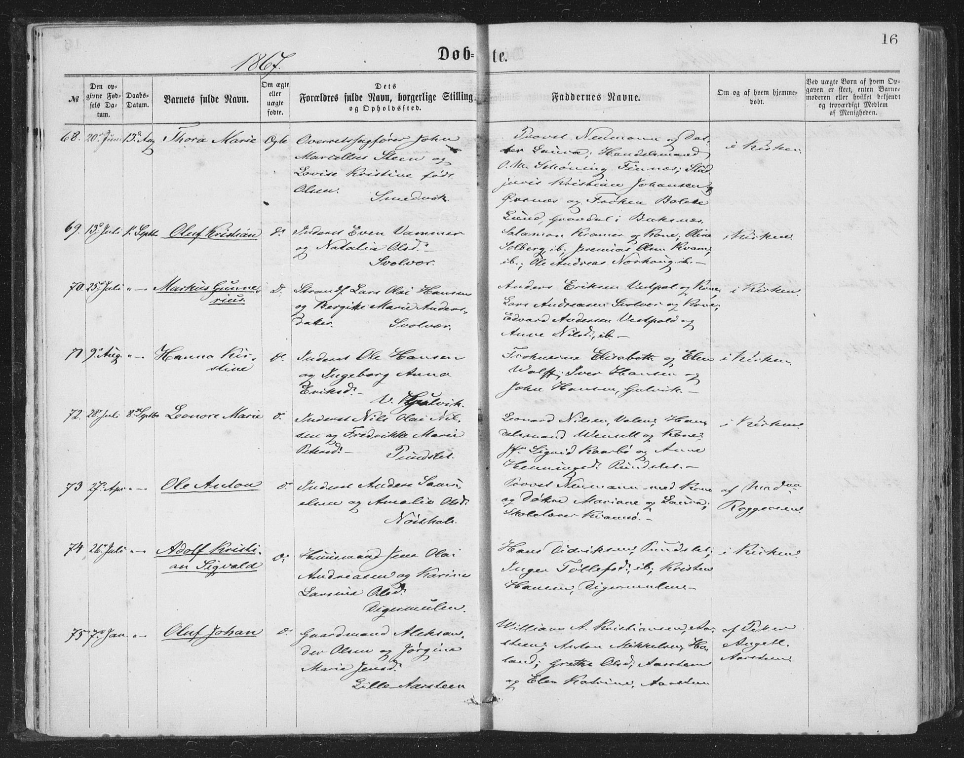 Ministerialprotokoller, klokkerbøker og fødselsregistre - Nordland, AV/SAT-A-1459/874/L1057: Ministerialbok nr. 874A01, 1866-1877, s. 16
