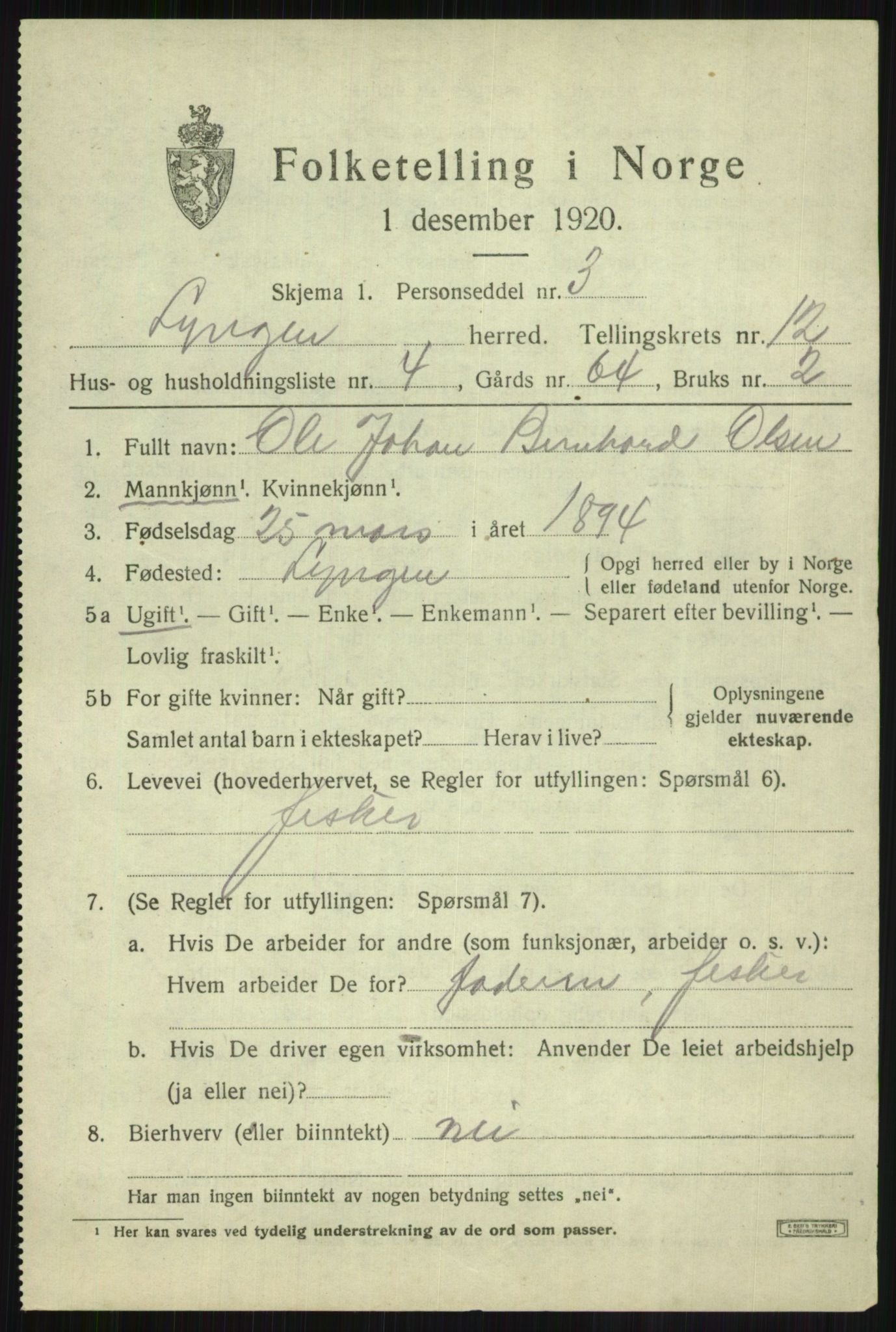 SATØ, Folketelling 1920 for 1938 Lyngen herred, 1920, s. 9087
