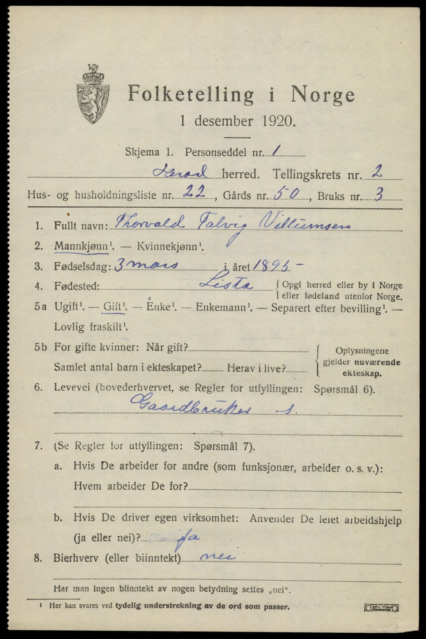 SAK, Folketelling 1920 for 1039 Herad herred, 1920, s. 1272