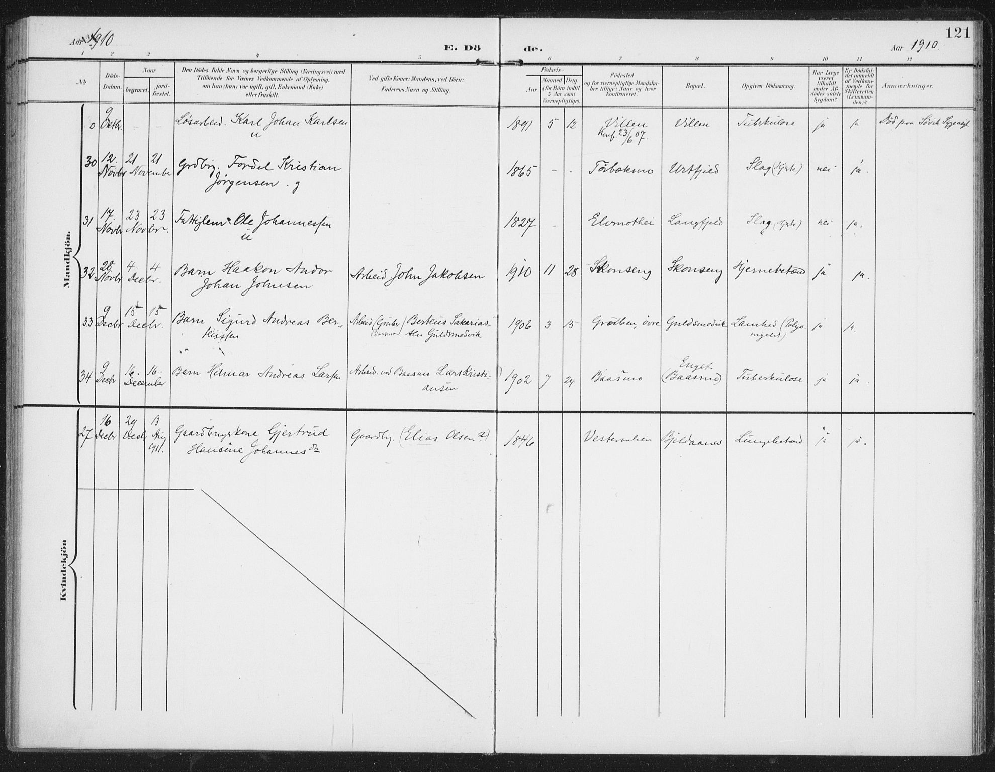 Ministerialprotokoller, klokkerbøker og fødselsregistre - Nordland, AV/SAT-A-1459/827/L0403: Ministerialbok nr. 827A15, 1903-1912, s. 121