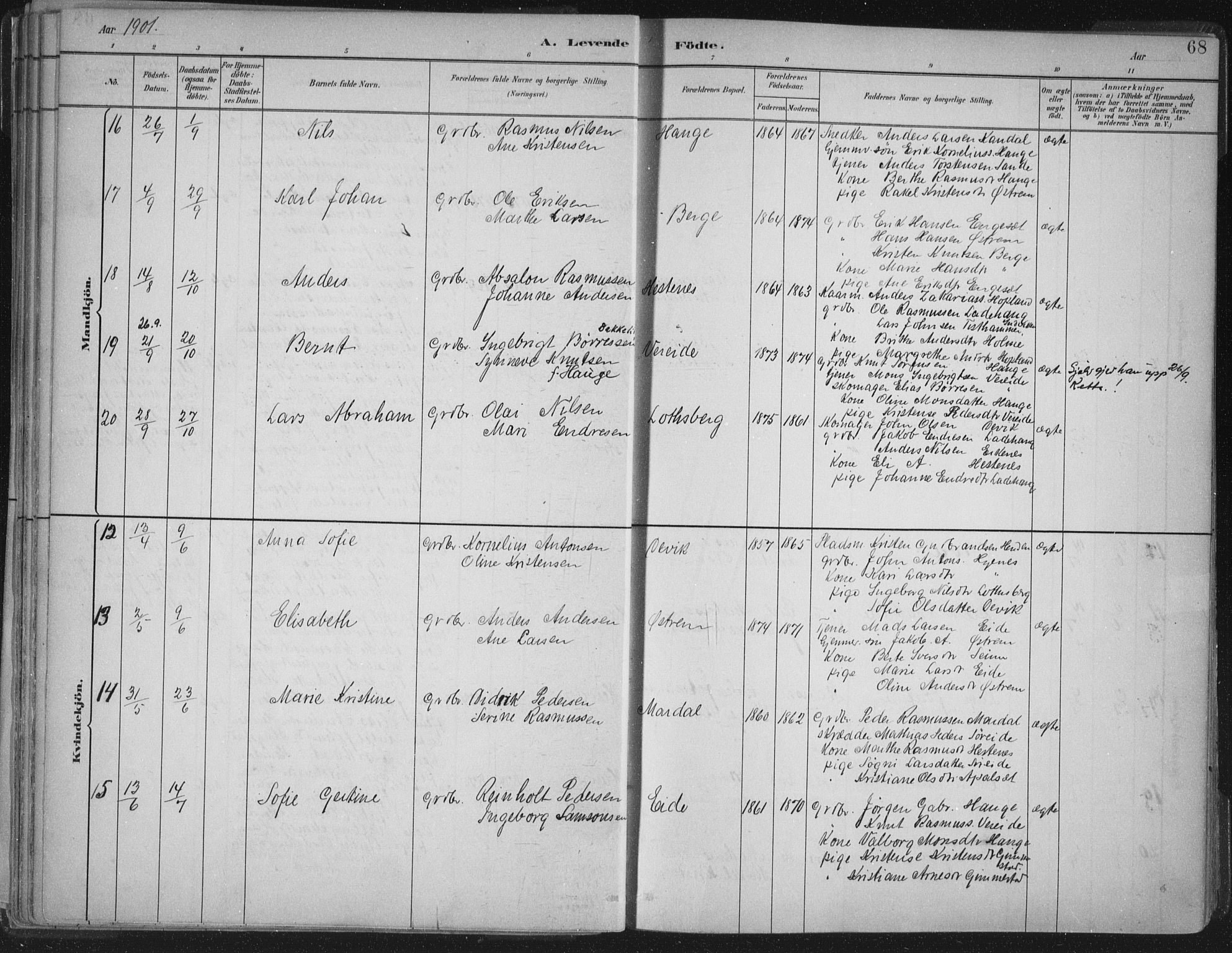 Gloppen sokneprestembete, AV/SAB-A-80101/H/Haa/Haab/L0001: Ministerialbok nr. B  1, 1885-1905, s. 68