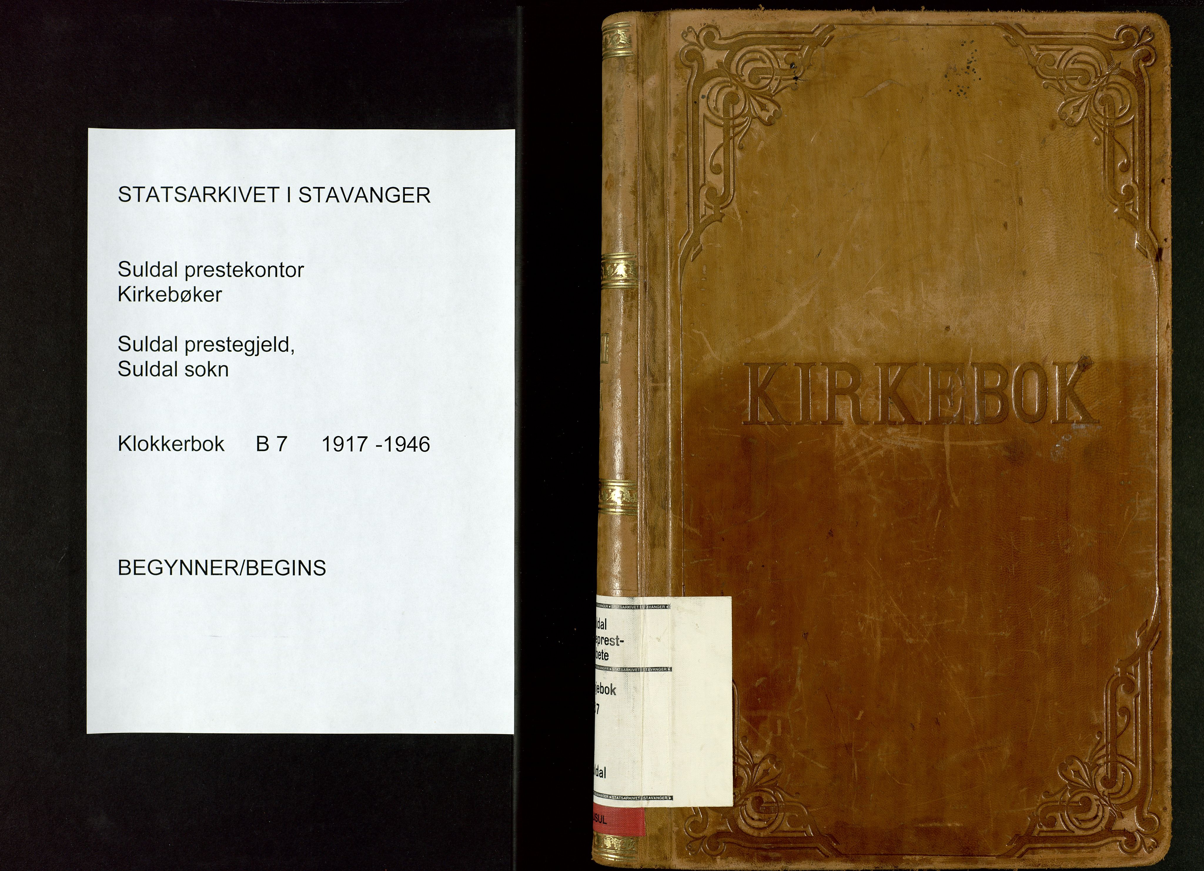 Suldal sokneprestkontor, SAST/A-101845/01/V/L0007: Klokkerbok nr. B 7, 1917-1946