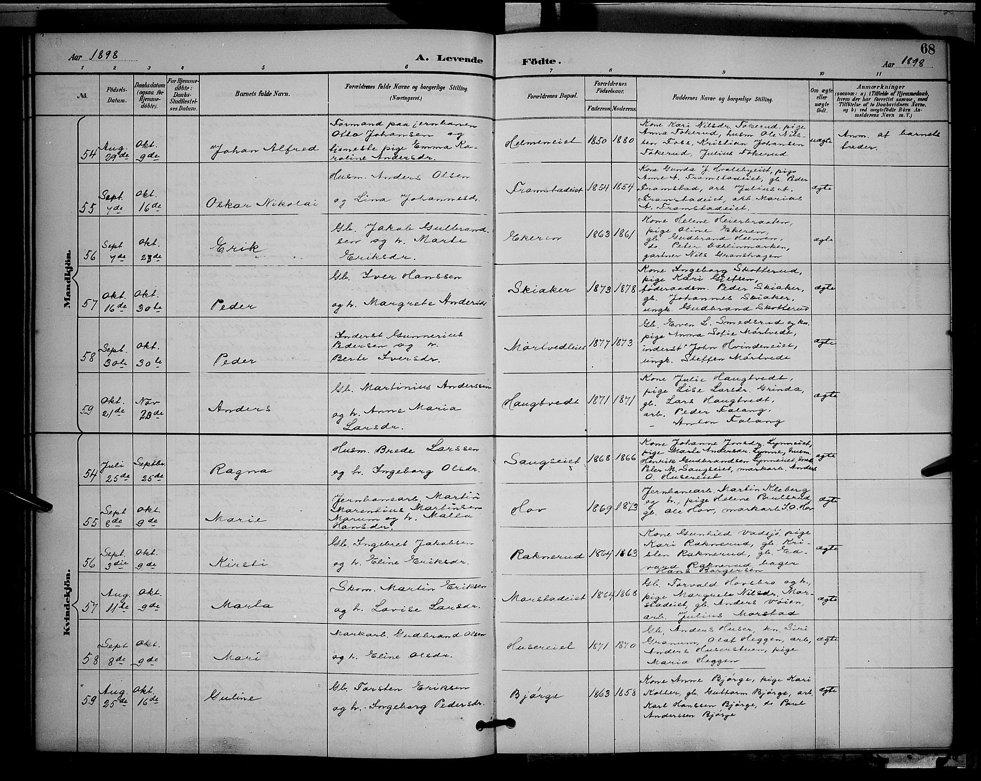 Gran prestekontor, AV/SAH-PREST-112/H/Ha/Hab/L0005: Klokkerbok nr. 5, 1892-1900, s. 68