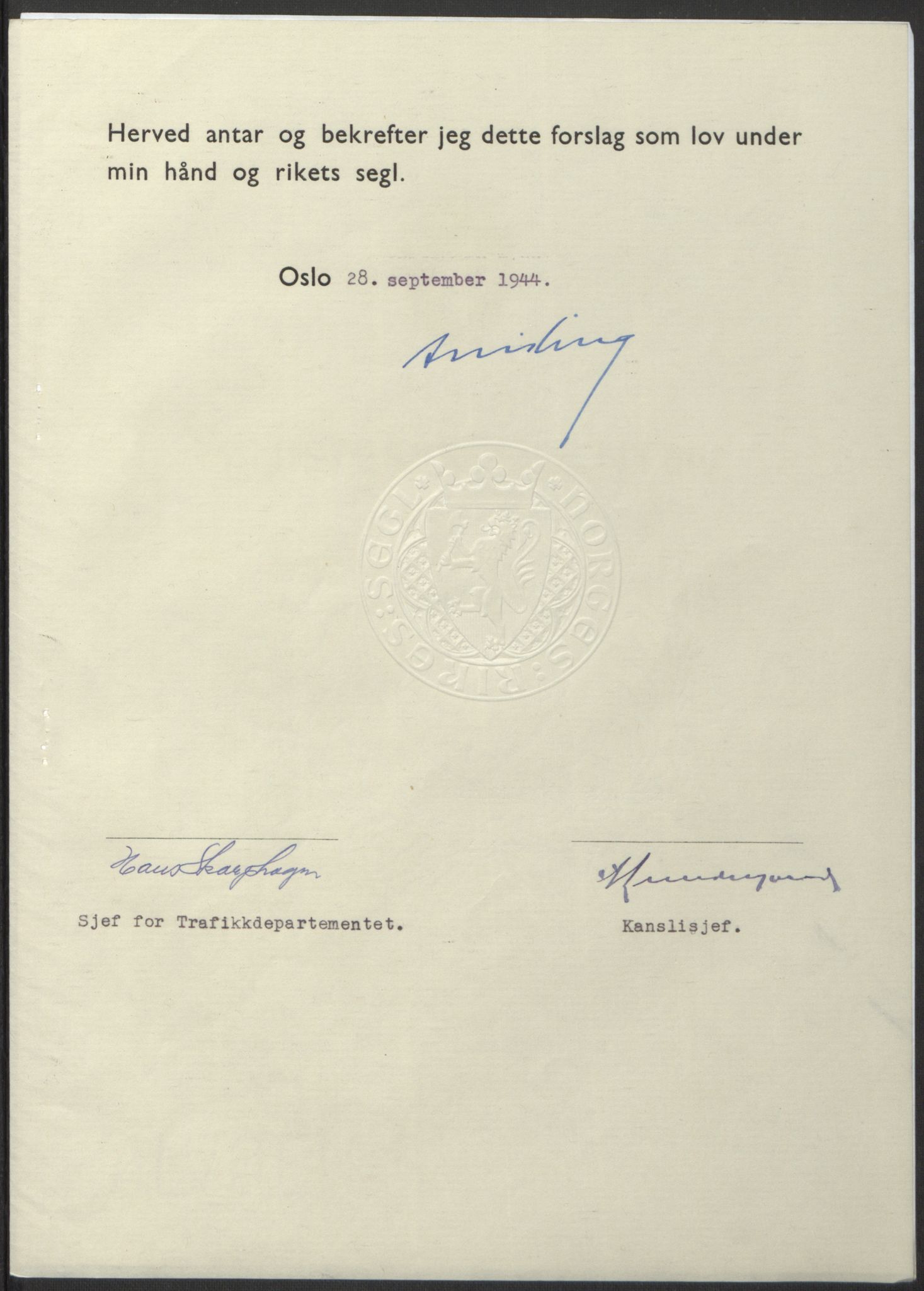 NS-administrasjonen 1940-1945 (Statsrådsekretariatet, de kommisariske statsråder mm), RA/S-4279/D/Db/L0100: Lover, 1944, s. 463