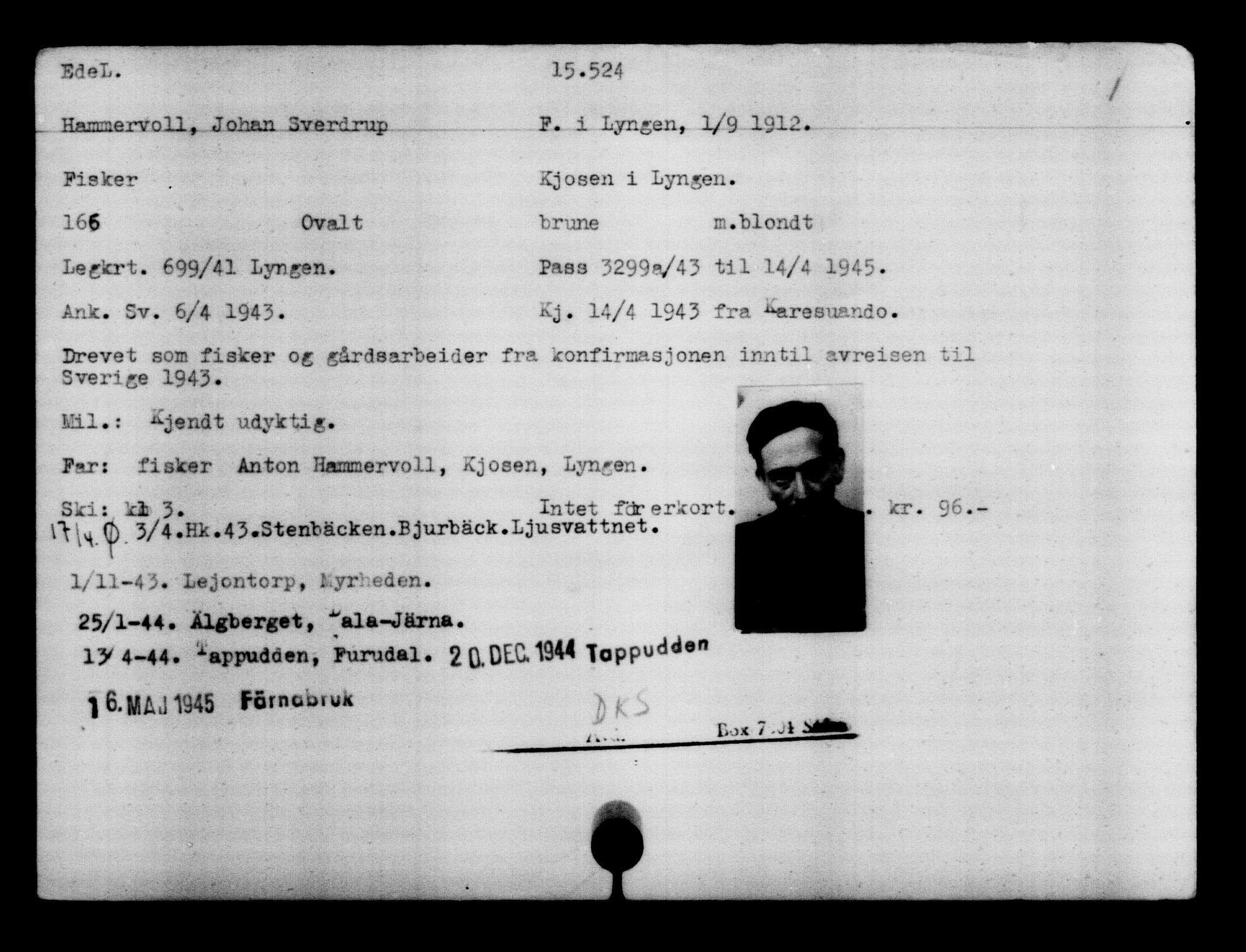 Den Kgl. Norske Legasjons Flyktningskontor, AV/RA-S-6753/V/Va/L0007: Kjesäterkartoteket.  Flyktningenr. 12700-15723, 1940-1945, s. 3235